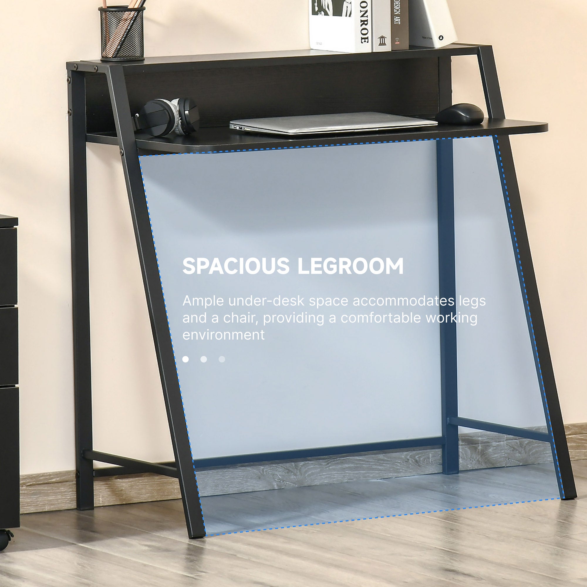 HOMCOM Writing Desk Computer Table Home Office PC Laptop Workstation Storage Shelf 84L x 45W cm Black