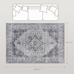 HOMCOM Vintage Area Rug, Non-Slip Washable Rug, Flannel Floor Carpet for Living Room, Bedroom, Dining Room, Home Office, 230 x 160 cm, Grey