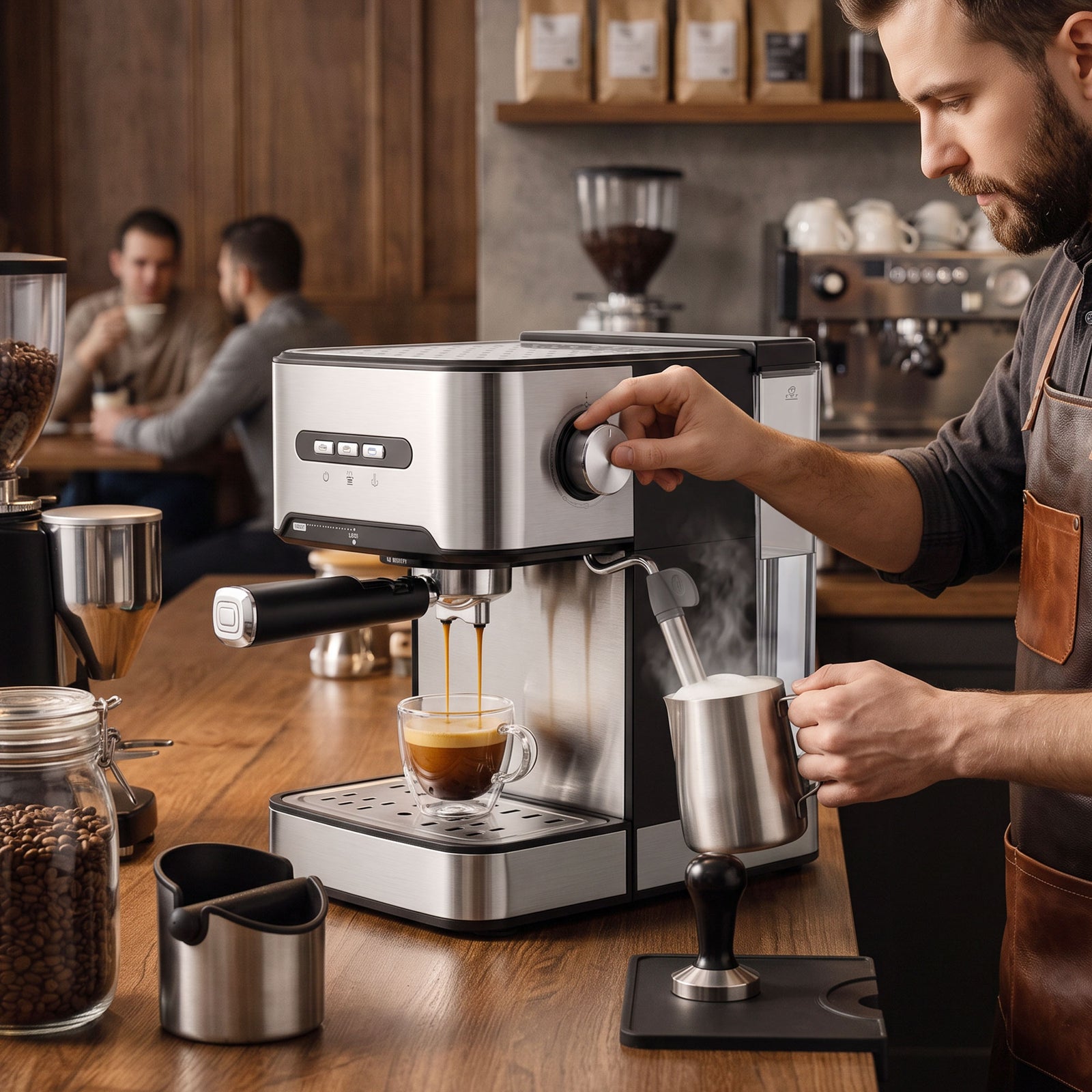 HOMCOM Espresso Machine, 20-Bar Semi Automatic Cappuccino Coffee Maker with Frother Wand, 1.6 L Water Tank, Black and Silver