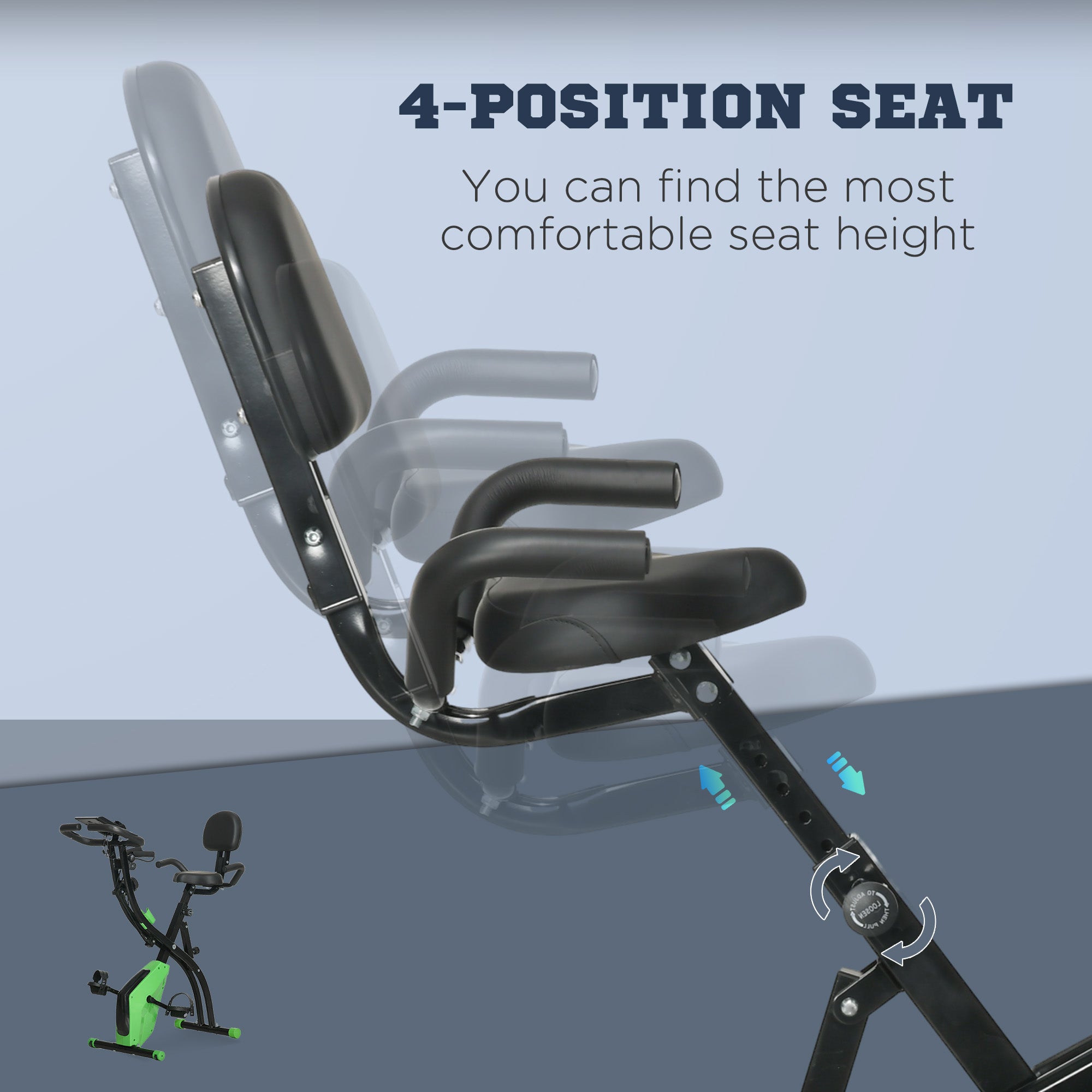 HOMCOM 2-in-1 Folding Exercise Bike with 8-Level Magnetic Resistance, Arm Resistance Band, Pulse Sensor, Green