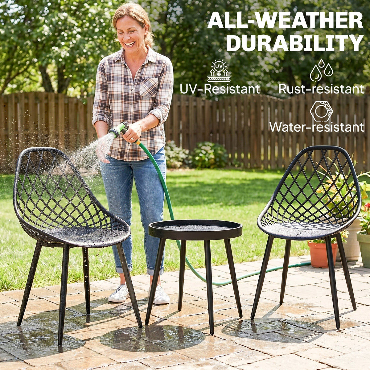 Outsunny 3-Piece Outdoor Bistro Set with 2 Chairs and Round Table for Garden, Balcony, Porch, Black