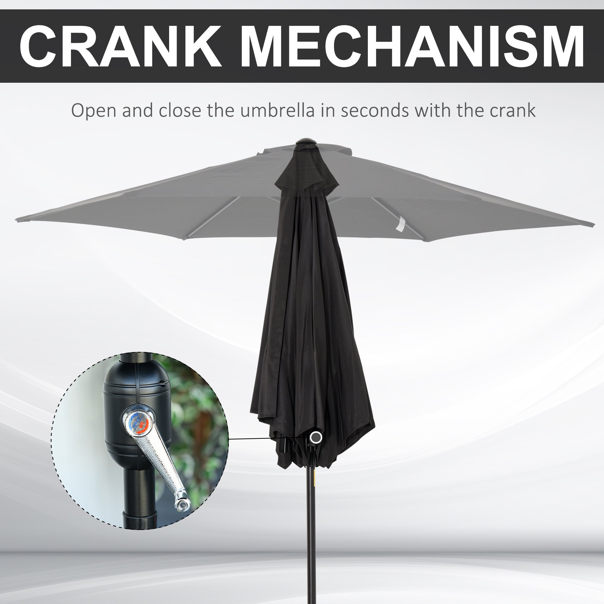 Outsunny 2.6M Garden Parasol Umbrella with Tilt and Crank, Outdoor Sun Parasol Sunshade Shelter with Aluminium Frame, Black