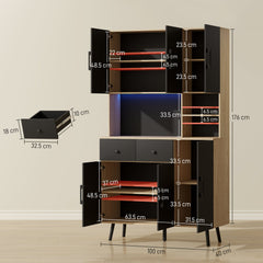 HOMCOM 176 cm Kitchen Cupboard with LED Lights - Oak and Black