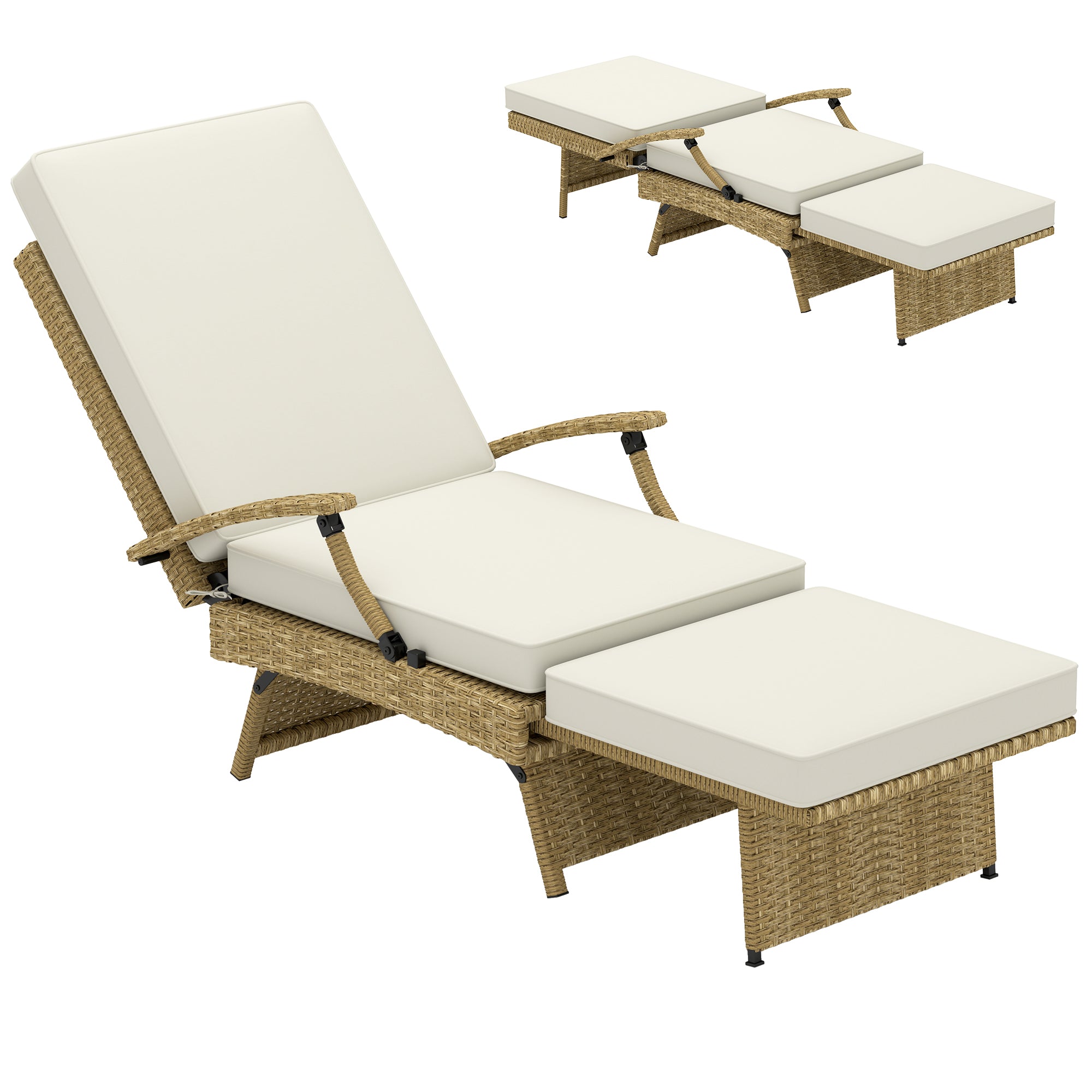 Outsunny 80√Ç¬∞ Reclining Rattan Lounger - White/Beige