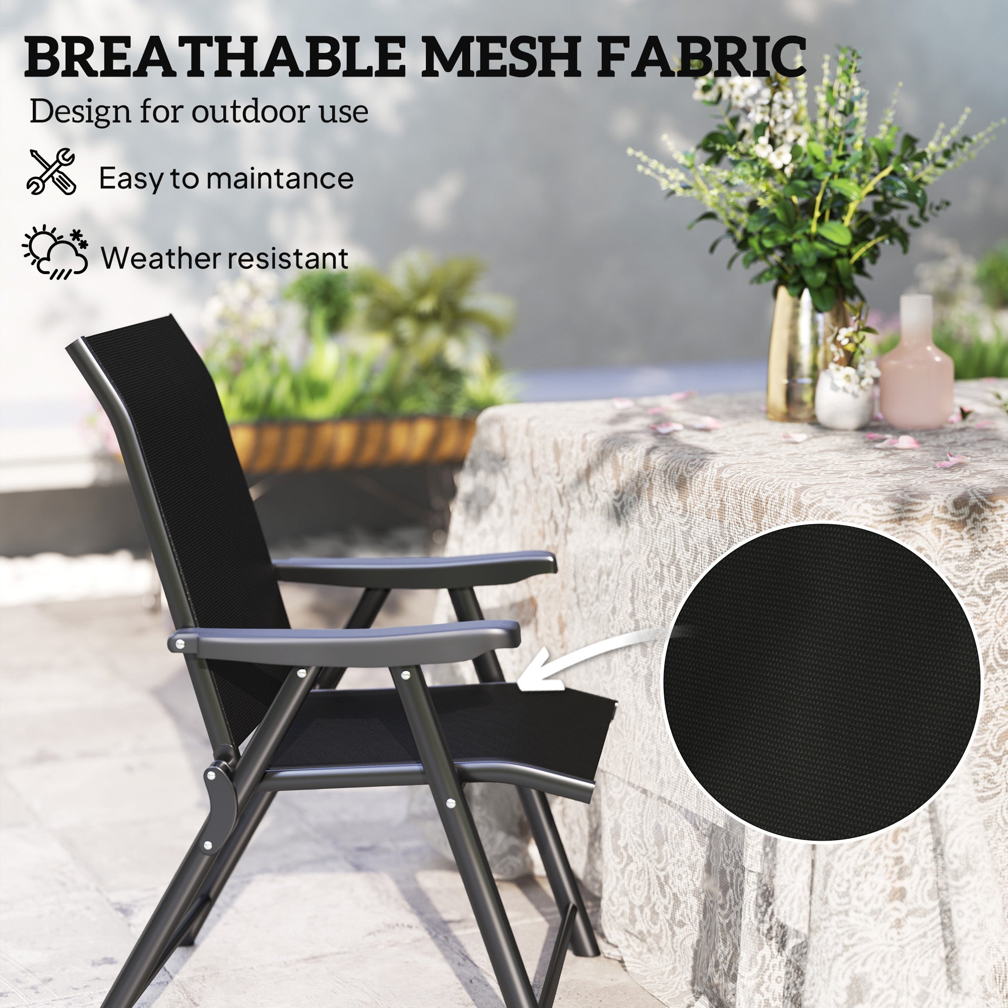 Outsunny Set of Two Folding Outdoor Chairs - Black