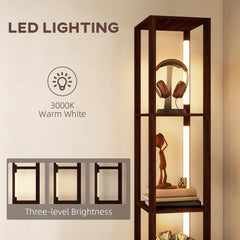 HOMCOM Floor Lamp with Shelves, LED Column Modern Standing Lamp with Fabric Drawer, Adjustable Brightness, Foot Switch for Living Room, Bedroom, Office, Dark Brown