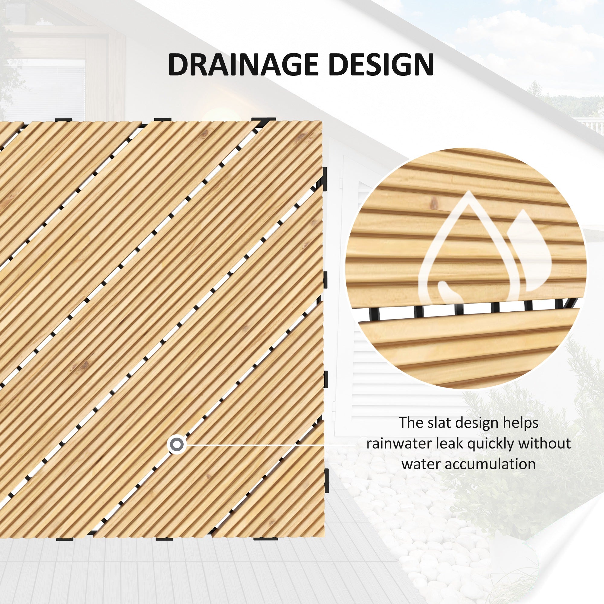 Outsunny 27 Pcs Wooden Interlocking Decking Tiles, 30 x 30 cm Anti-slip Outdoor Flooring Tiles, 0.81√£≈Ω¬° per Pack, All Weather Use for Patio, Balcony, Terrace, Hot Tub, Yellow