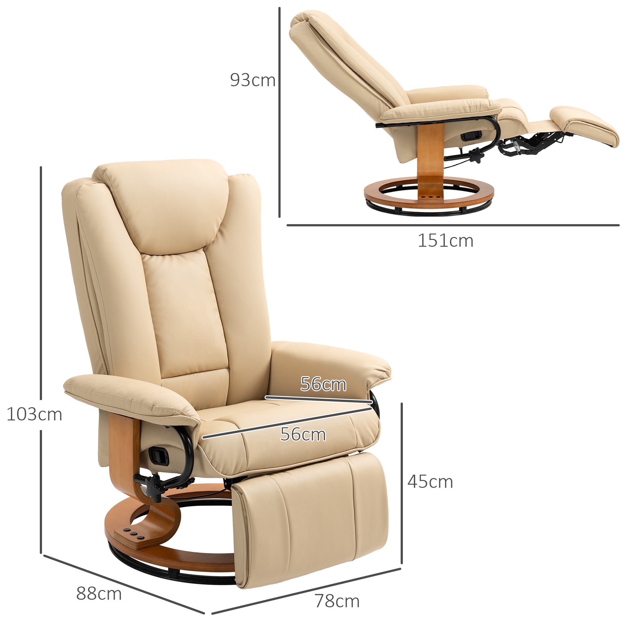 HOMCOM Faux Leather Recliner Chair - Beige