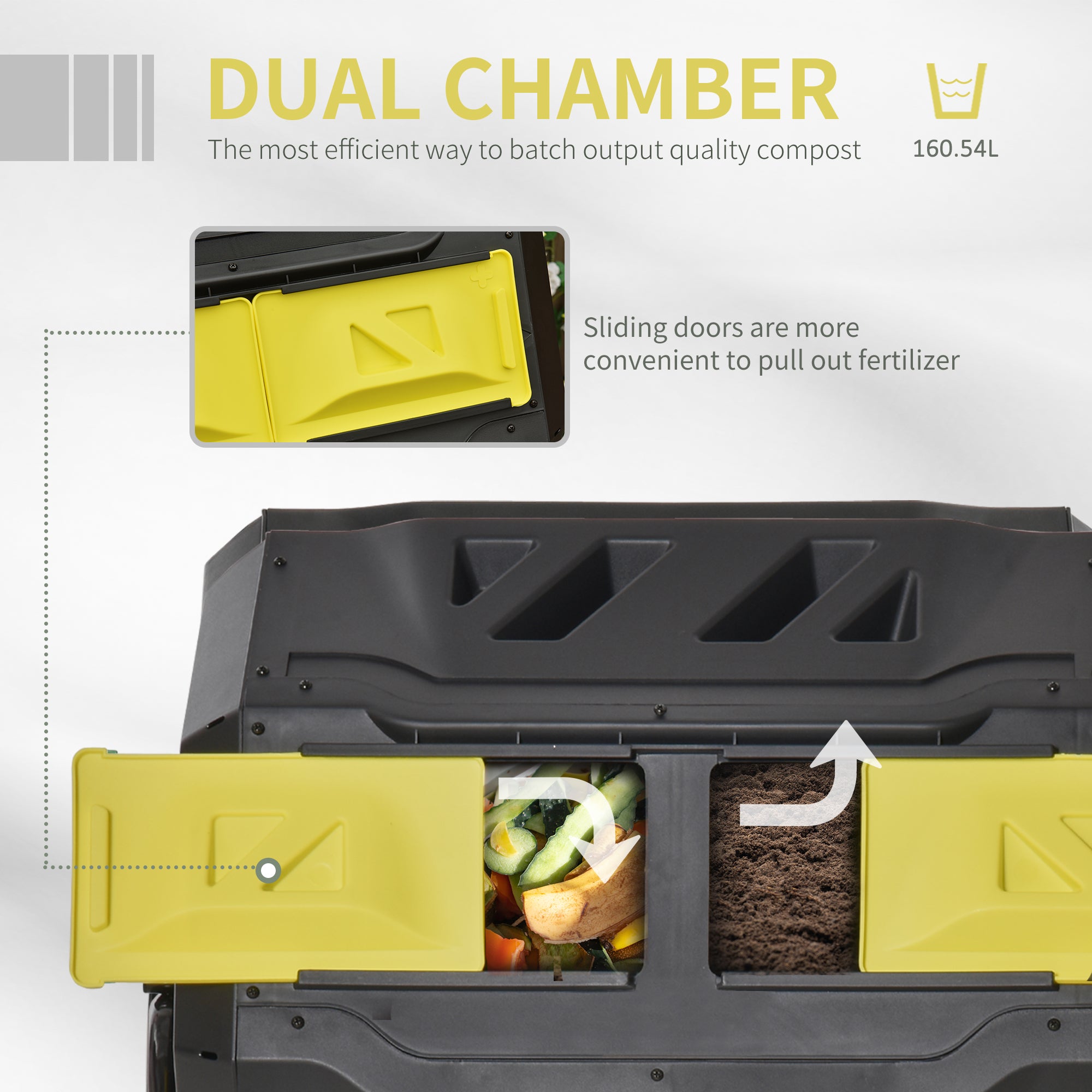 Outsunny 160L 360√Ç¬∞ Rotating Dual Chamber Composter - Yellow