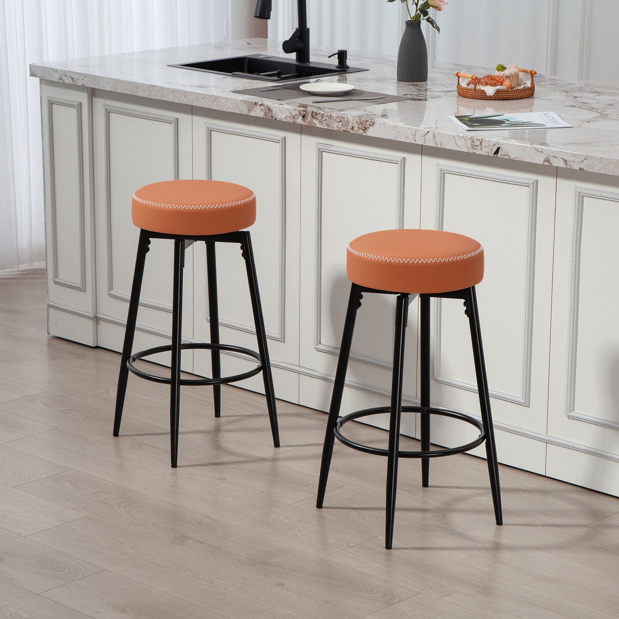 HOMCOM Set of Two Faux Leather Bar Stools - Brown/Black