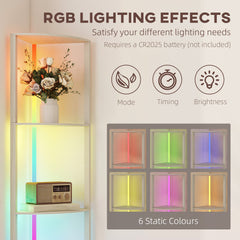HOMCOM RGB LED Floor Lamp with Shelves, 4-Tier Dimmable Standing Lamp with Remote Control, Oak