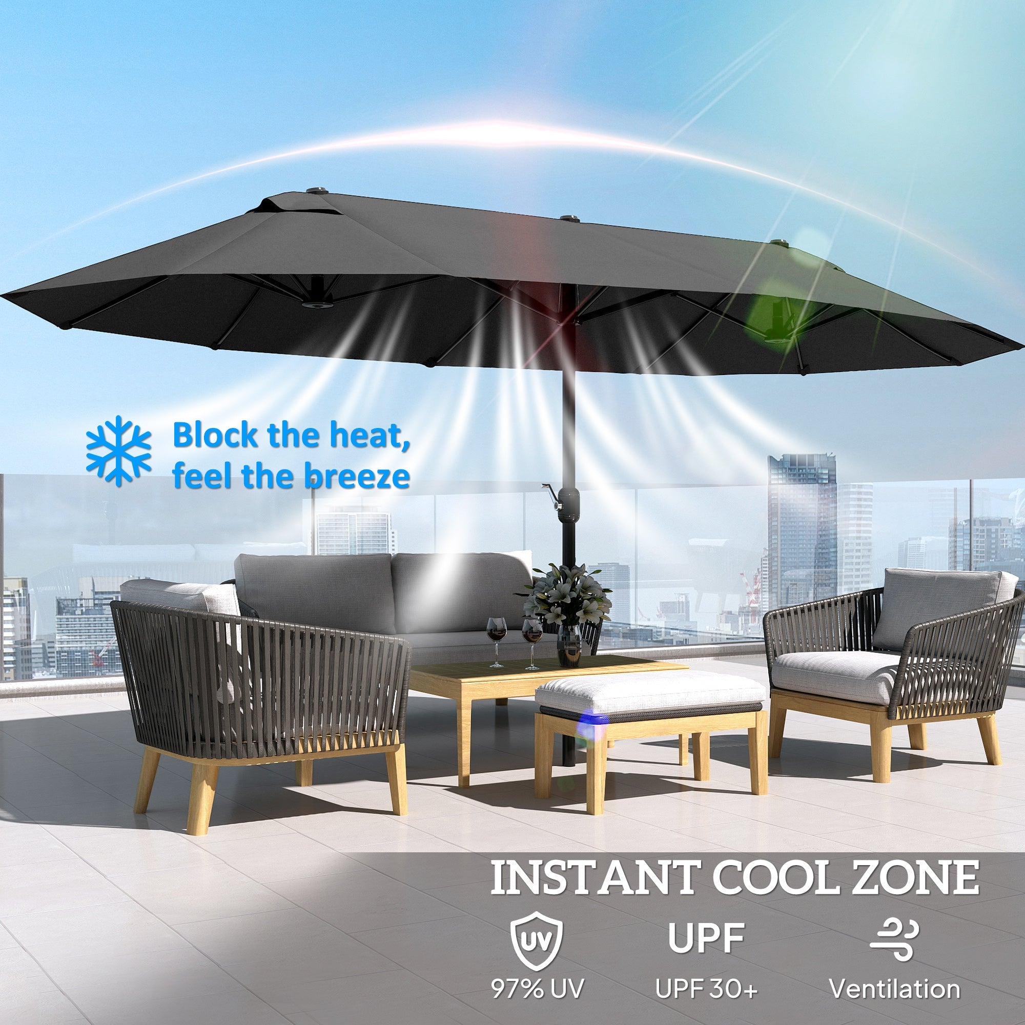 Outsunny 4.6m Double Garden Parasol - Black