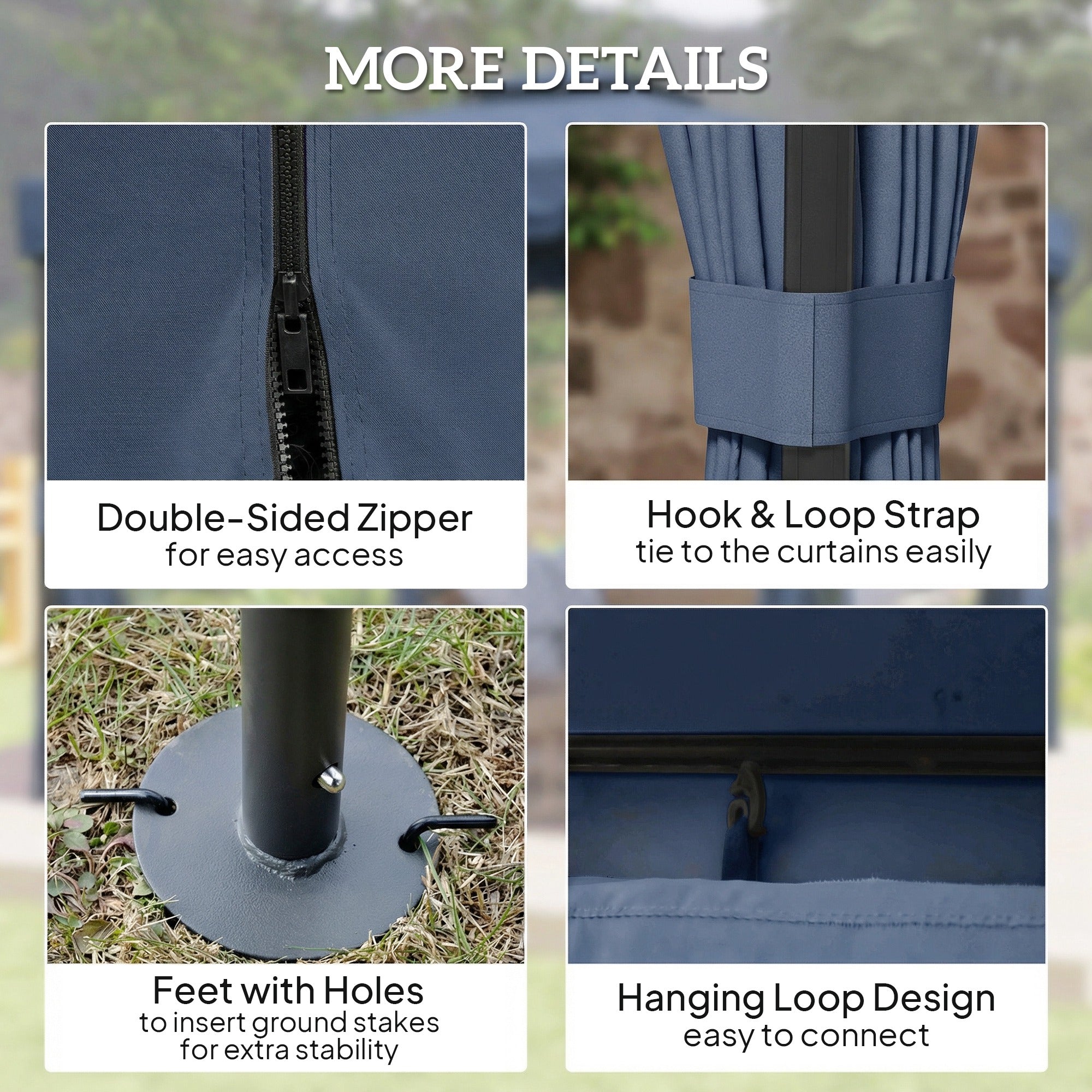 Outsunny 3 x 3(m) Patio Gazebo Canopy Garden Pavilion Tent Shelter Marquee with 2 Tier Roof, Netting and Curtains, Dark Blue