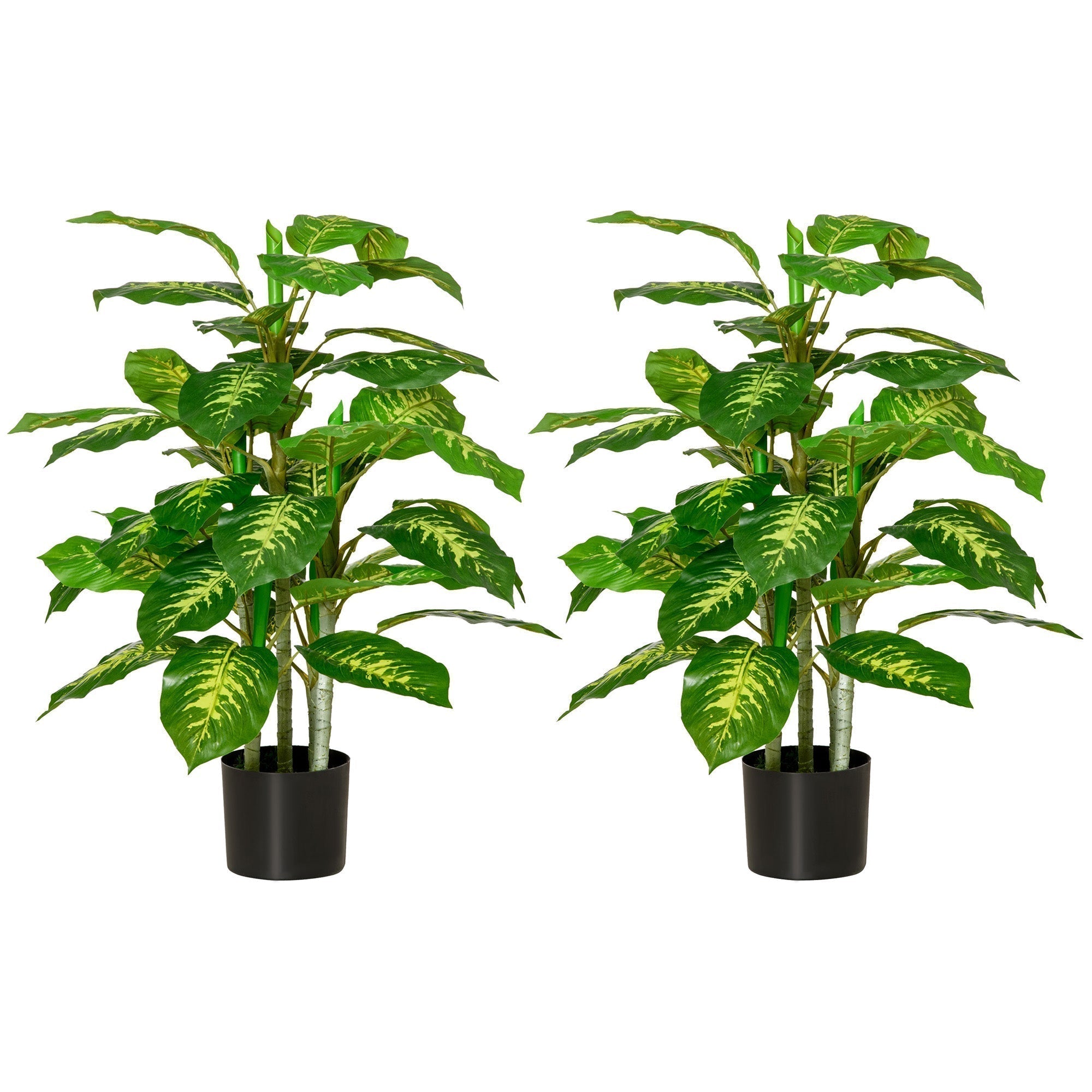 HOMCOM 2 PCs Artificial Evergreen Tree Fake Decorative Plant in Nursery Pot for Indoor Outdoor Decor, Green