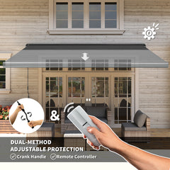 Outsunny 4 x 3(m) Full Cassette Electric Awning with Remote Controller, Aluminium Frame DIY Retractable Garden Awning, UPF50+ Sun Shade Canopy for Deck Door Window, Dark Grey