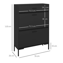 HOMCOM Three Drawer Slim Shoe Storage Cabinet, 12 Shoe Pairs - Black