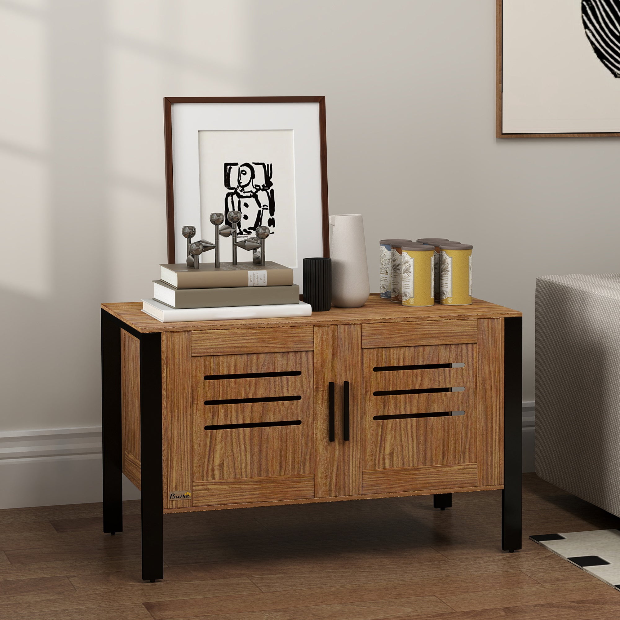 PawHut Cat Litter Box Enclosure with Tall Legs, Scratching Board, Double Doors, Ventilation Holes, 80 x 45 x 50 cm, Dark Brown