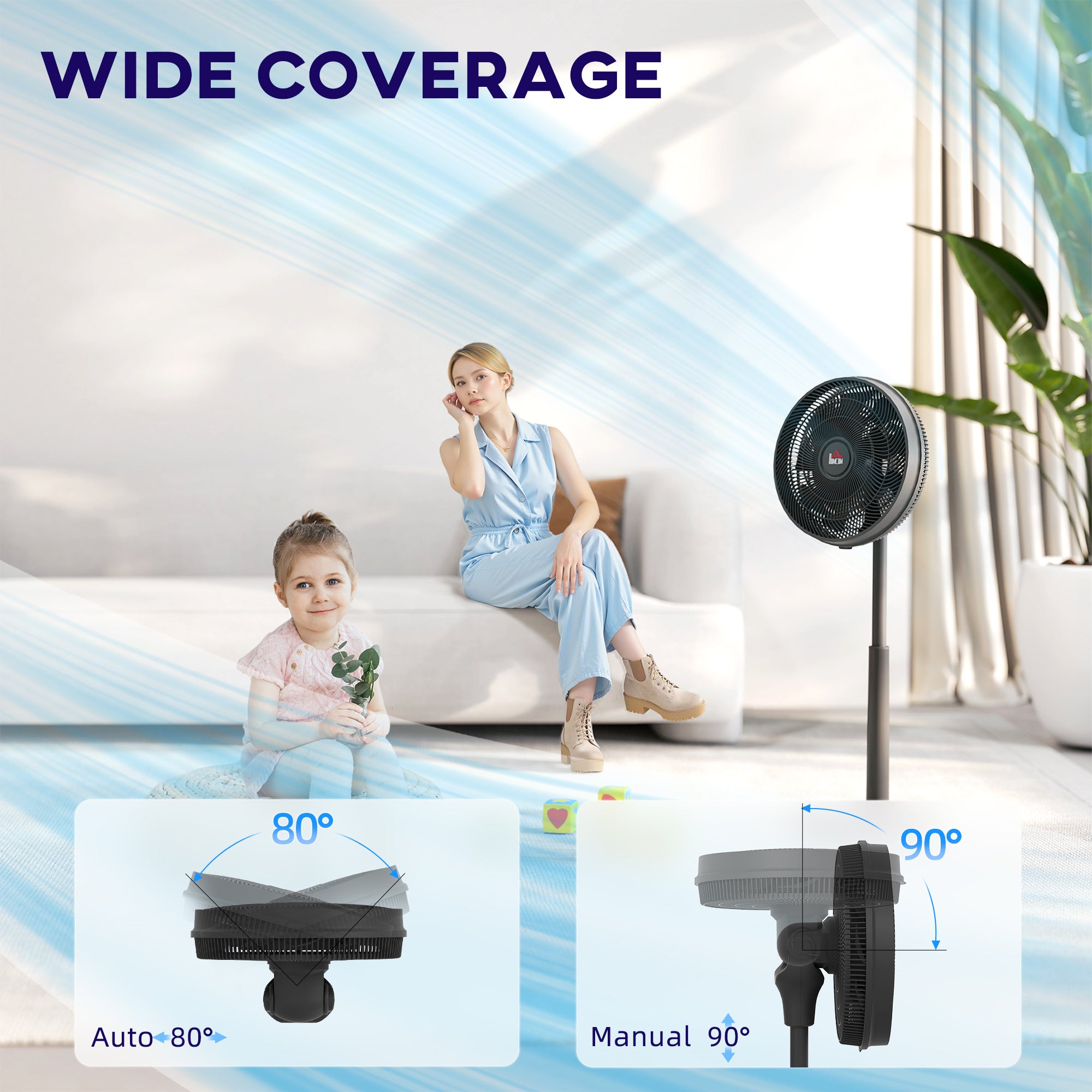 HOMCOM Pedestal Fan with Oscillating, Tilt, Adjustable Height, Black