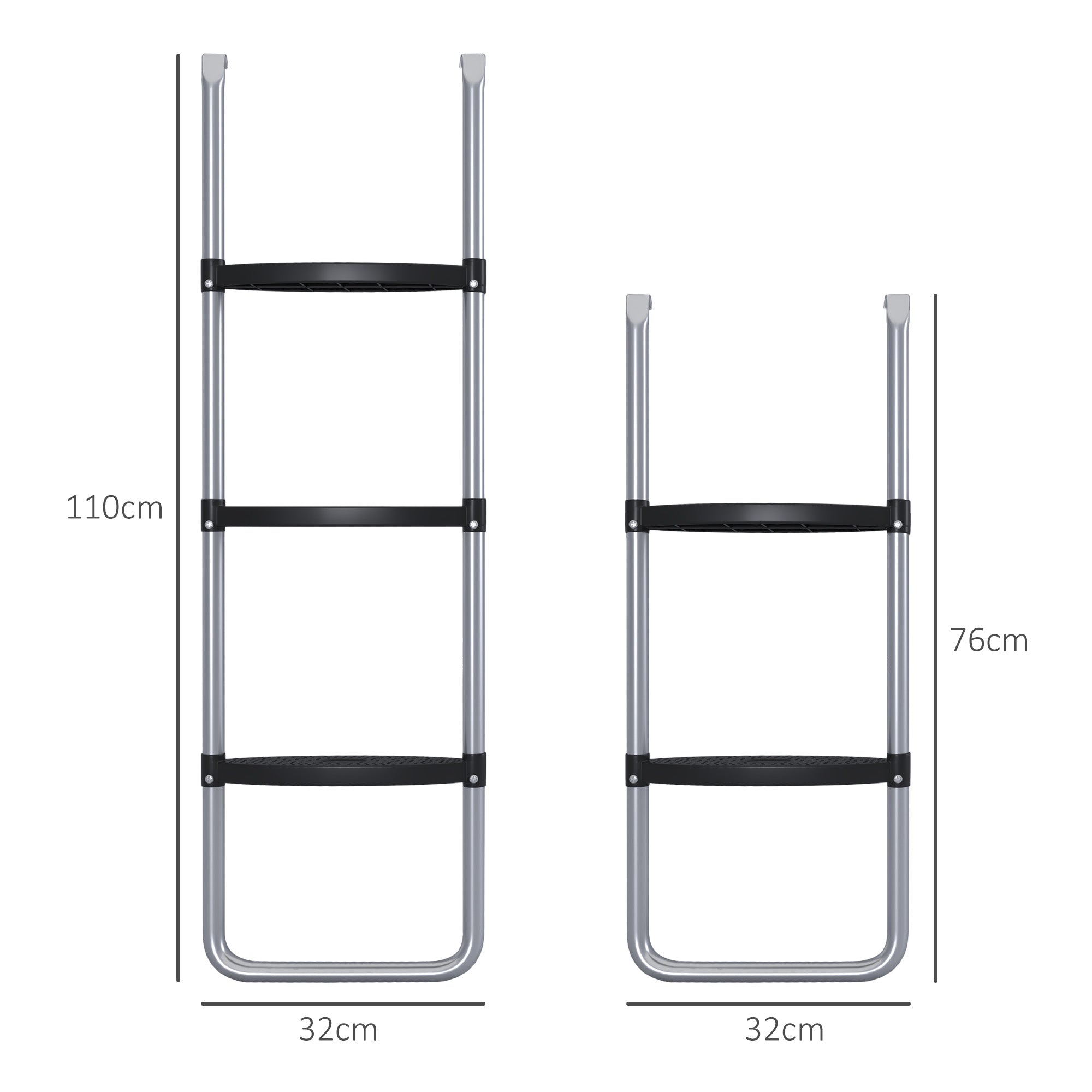 SPORTNOW Galvanised Steel Trampoline Ladder, 2 Steps/3 Steps Outdoor Trampoline Accessories for 6ft, 8ft, 10ft, 12ft, 13ft, 14ft, 16ft Trampoline, 110L x 32Wcm, Silver Tone