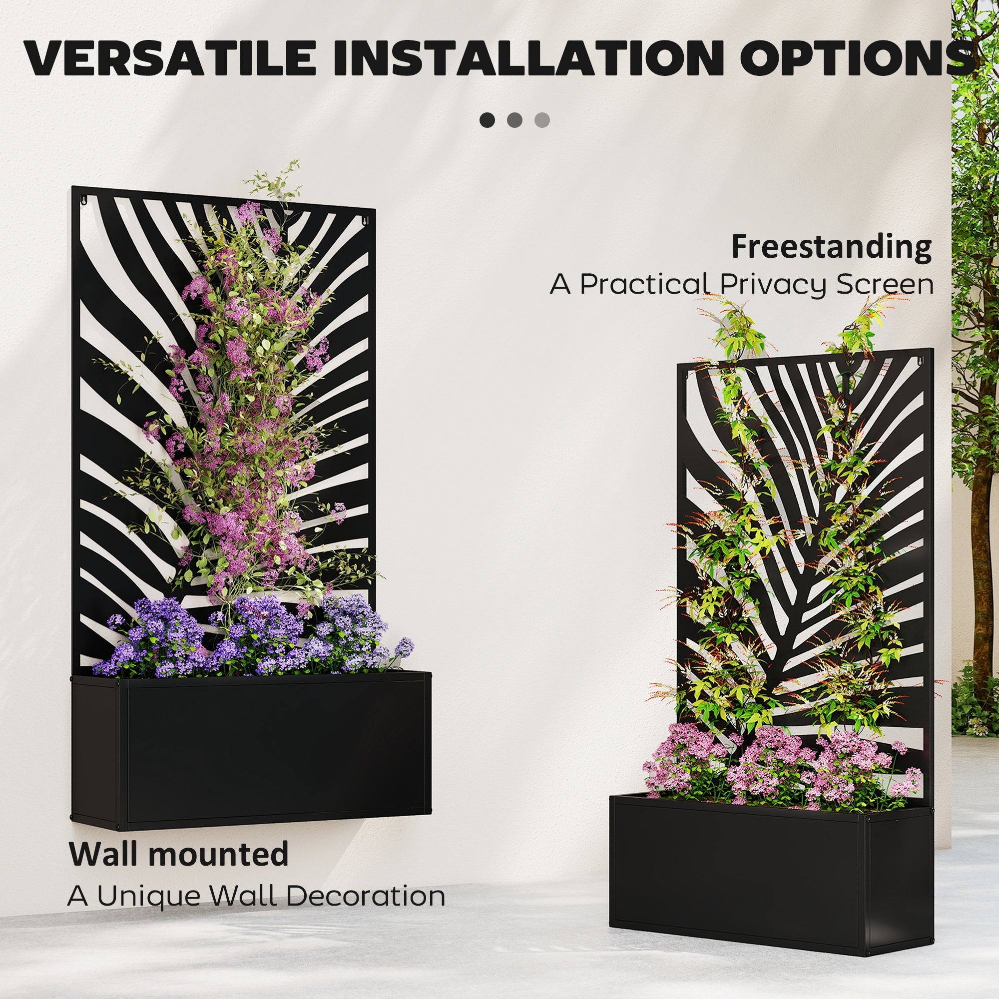 Outsunny Metal Garden Bed for Garden with Trellis, Wall Mounted or Freestanding Raised Planter with Privacy Screen