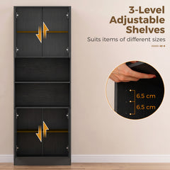 HOMCOM 170 cm Kitchen Pantry Cabinet, Freestanding Storage Cabinet with Soft-Close Hinges, Black Wood Effect
