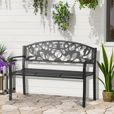 Outsunny Metal Frame Bench, 128Lx50Wx91H cm, Net Weight 12kg-Black