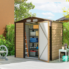 Outsunny 4 x 6ft Galvanised Steel Garden Shed, with Lock and Gloves - Oak