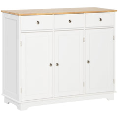 HOMCOM Sideboard with Rubber Wood Top, Modern Storage Cabinet, Kitchen Cupboard with 3 Doors, 3 Drawers and 3 Adjustable Shelves for Dining Room, Living Room, White