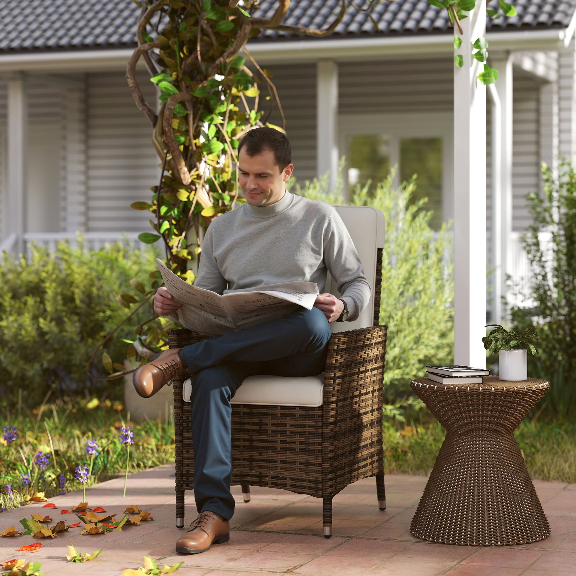 Outsunny 105√Ç¬∞-150√Ç¬∞ Reclining Rattan Chair - Cream
