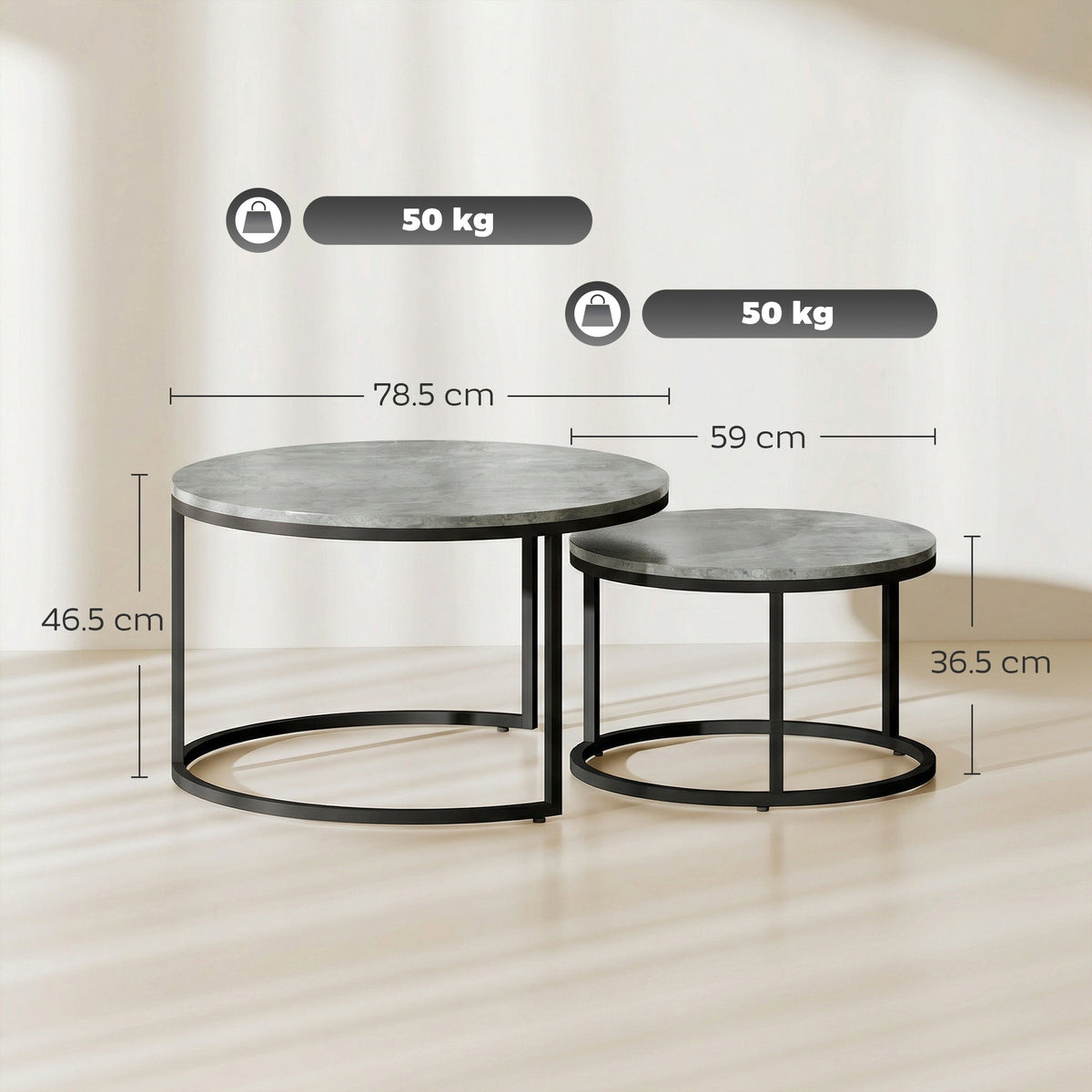 HOMCOM Set of Two Cement-Effect Stacking Tables - Grey