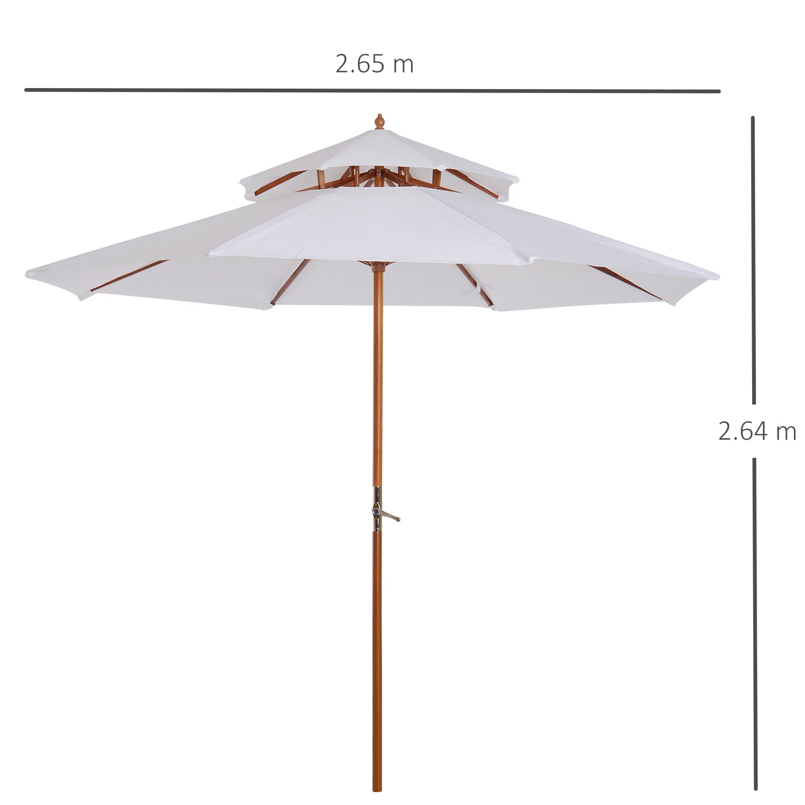 Outsunny 2.7m Elegant Wooden Frame Parasol Umbrella - White