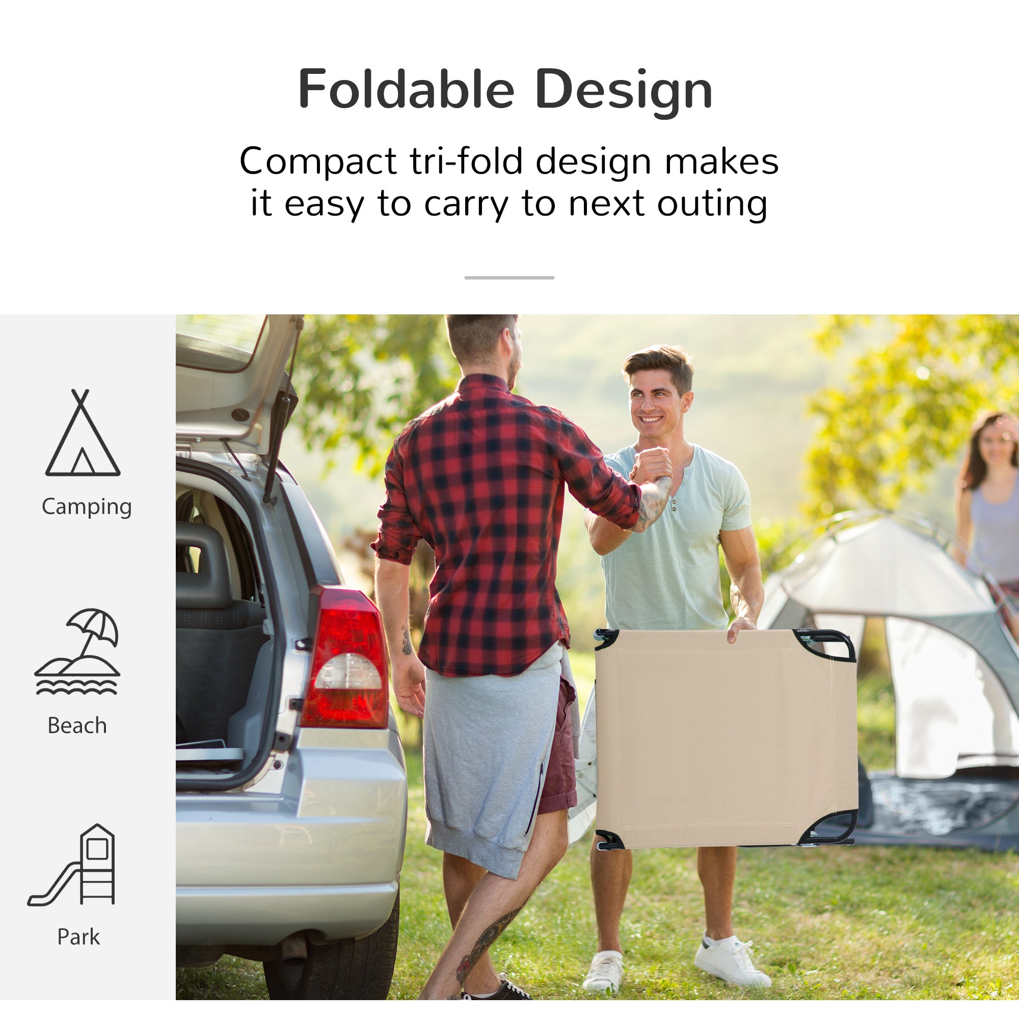 Outsunny Outdoor Folding Sun Lounger with Face Hole, 4 Level Adjustable Backrest Reclining Garden Lounger, Garden Recliner Sunbed with 600 D Oxford Cloth Seat and Pillow for Beach, Beige