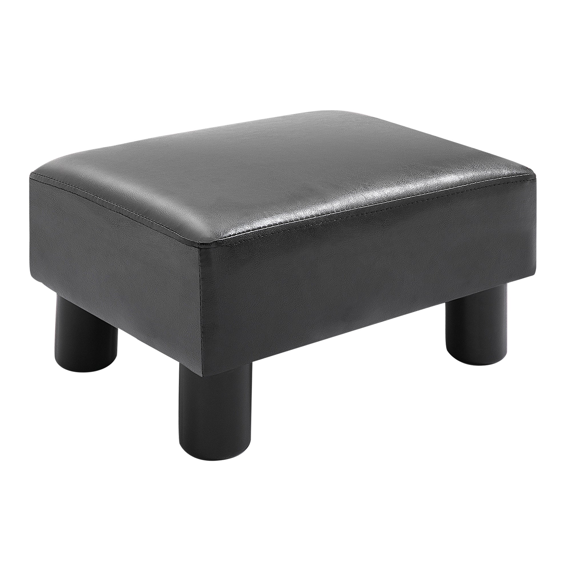 HOMCOM Faux Leather Footstool, Small Foot Rest, Rectangle Sofa Stool for Bedroom Living Room, Black
