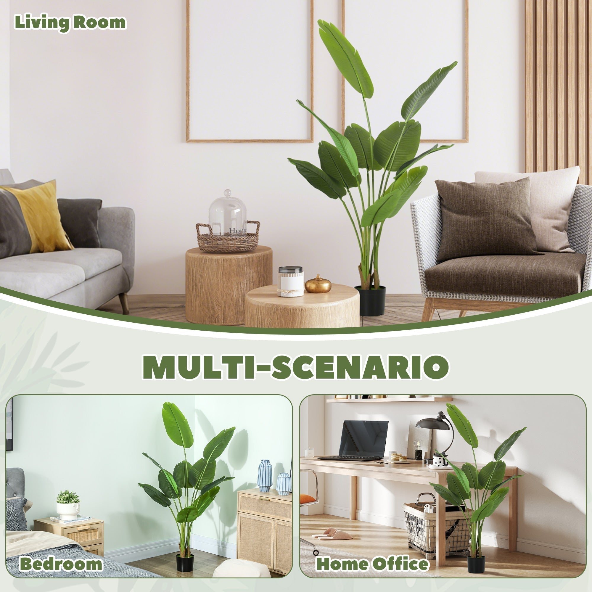 HOMCOM 160cm Tall Artificial Bird of Paradise Plant, Faux Banana Leaf Tree with PEVA Leaves and Flocking, Decorative Palm Tree in Pot for Home Office Decor, Green