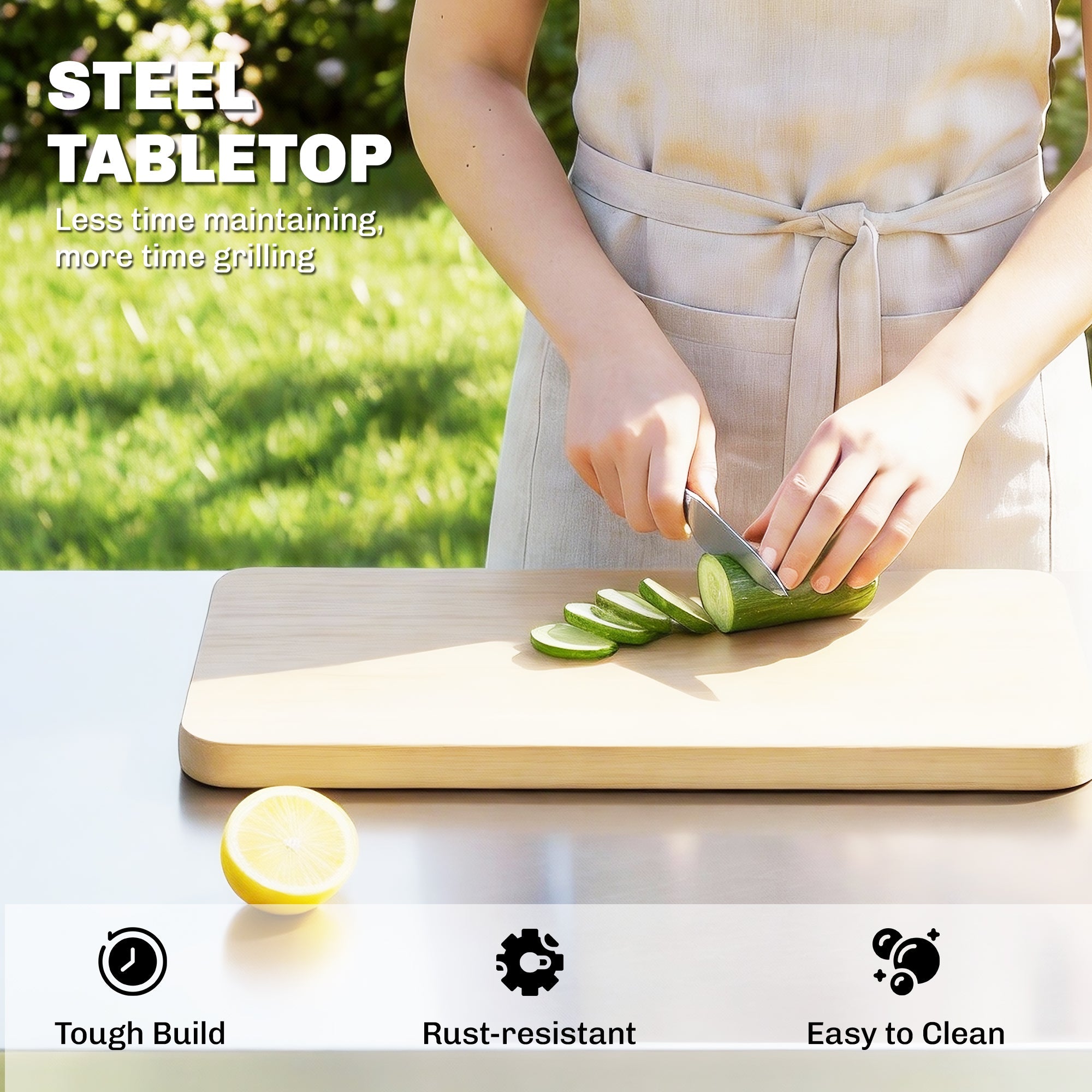 Outsunny Outdoor Grill Cart with Stainless Steel Tabletop, 3-Tier Pizza Oven Stand with Adjustable Shelf, Hooks, Wheels, Black