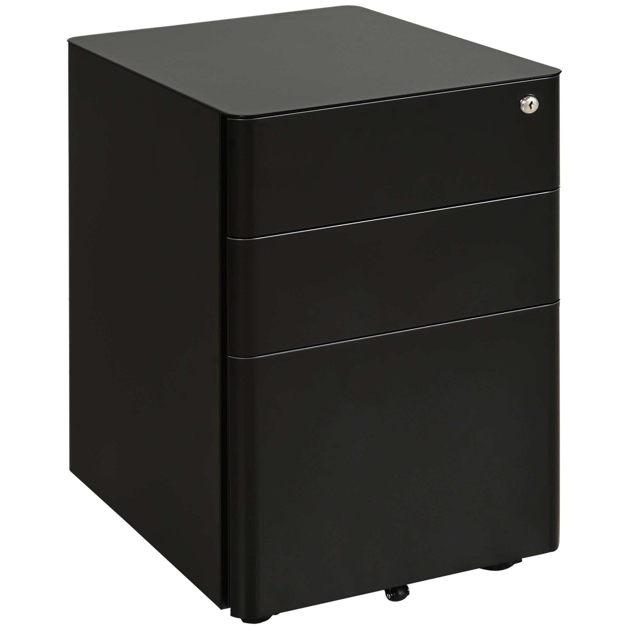 Vinsetto Lockable Cabinet, Rolling Filing Cabinet with 3 Drawers, Steel Office Drawer Unit for A4, Letter, Legal Sized Files