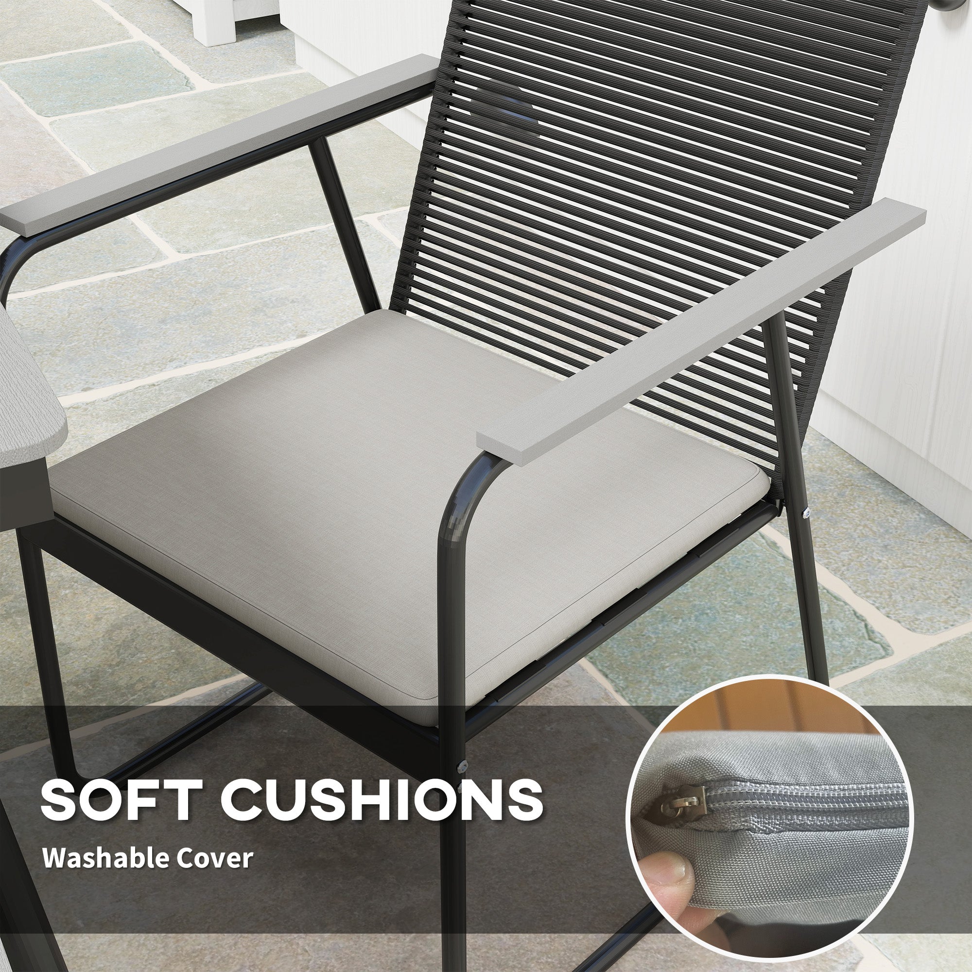 Outsunny 6 Seater Garden Dining Set with Soft Cushions, Rattan Backrest, Rectangular Plastic Top, Garden Furniture Set, Outdoor Dining Table and Chairs for Patio, Balcony, Poolside, Grey