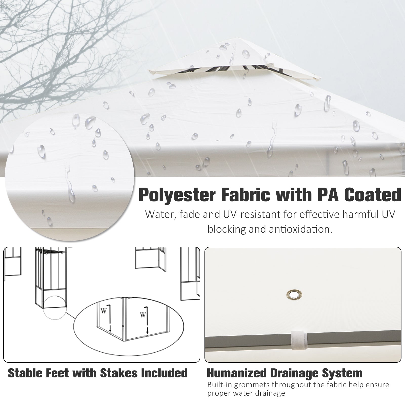 Outsunny 3 x 3m Outdoor Steel Gazebo with 2 Tier Roof, Garden Gazebo Patio Canopy Marquee Shelter with Decorative Steel Frame - Cream
