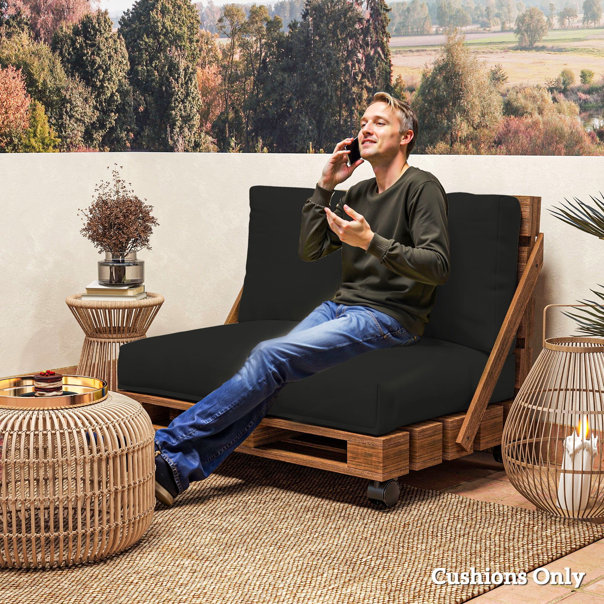 Outsunny Two Piece Seat Pallet and Back Cushions - Black