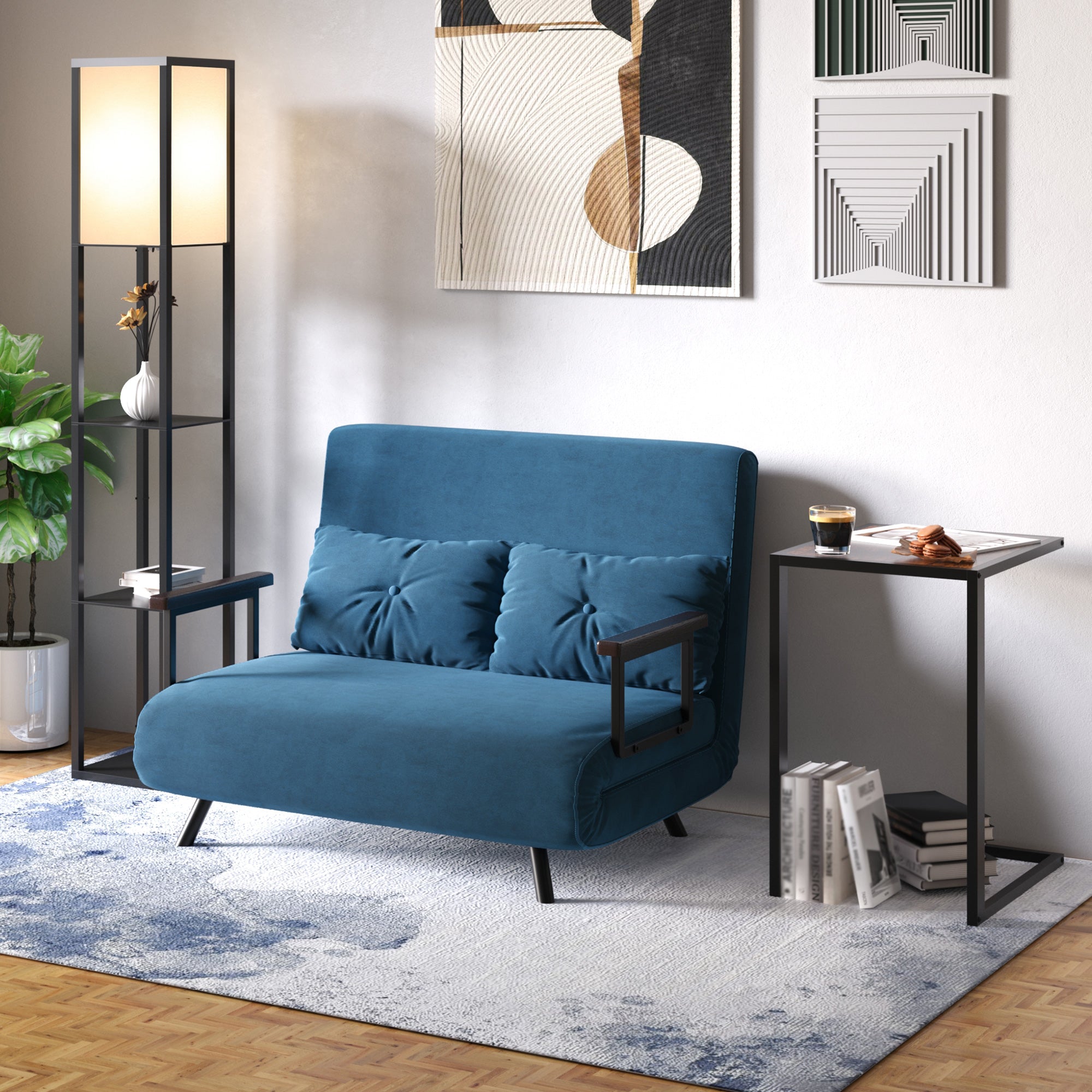 HOMCOM Floor Lamp with Shelves and Top Light, Modern Corner Standing Lamp for Living Room, Bedroom, Bulb not Included, Black