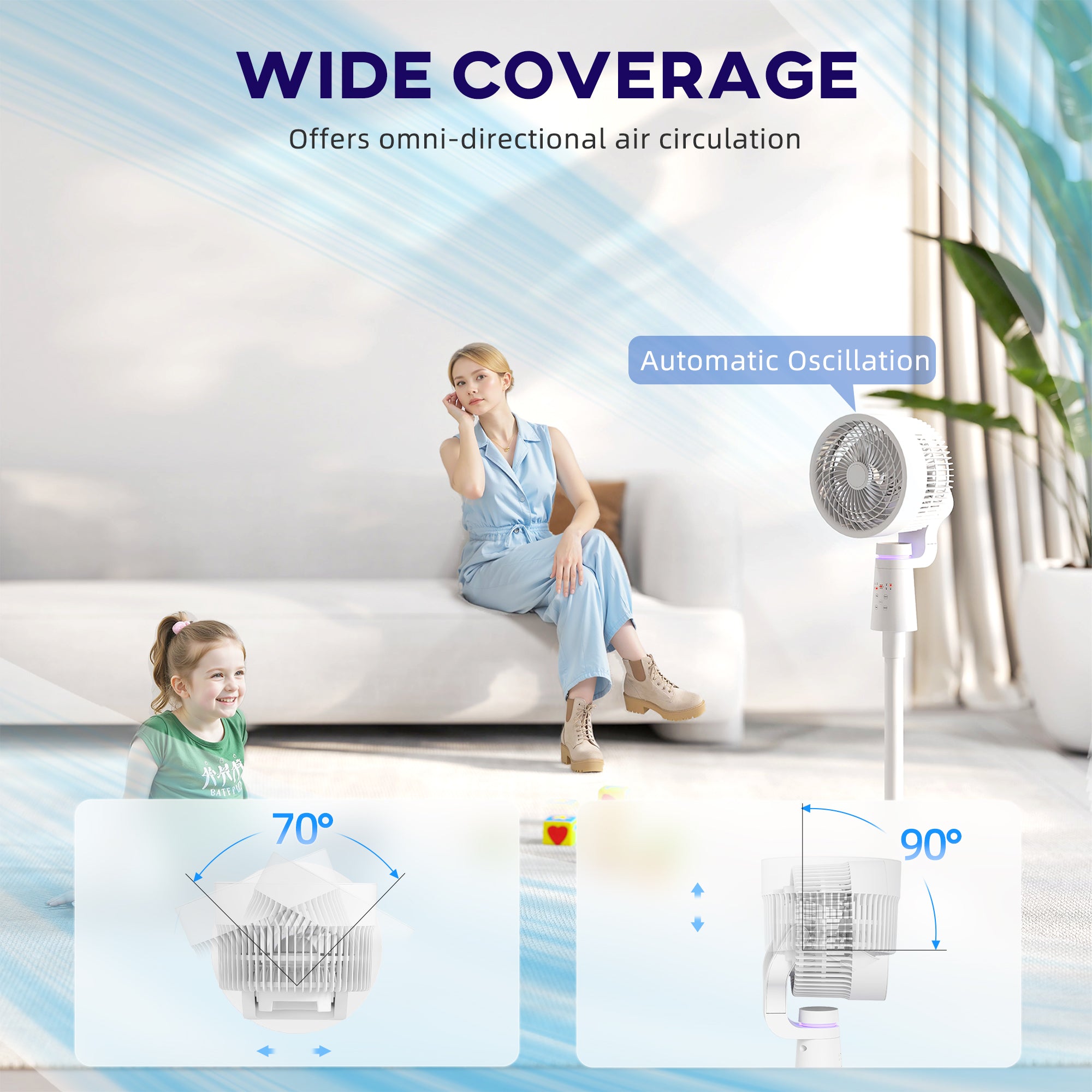 HOMCOM Pedestal Air Circulation Fan with Oscillating, Light Off, White