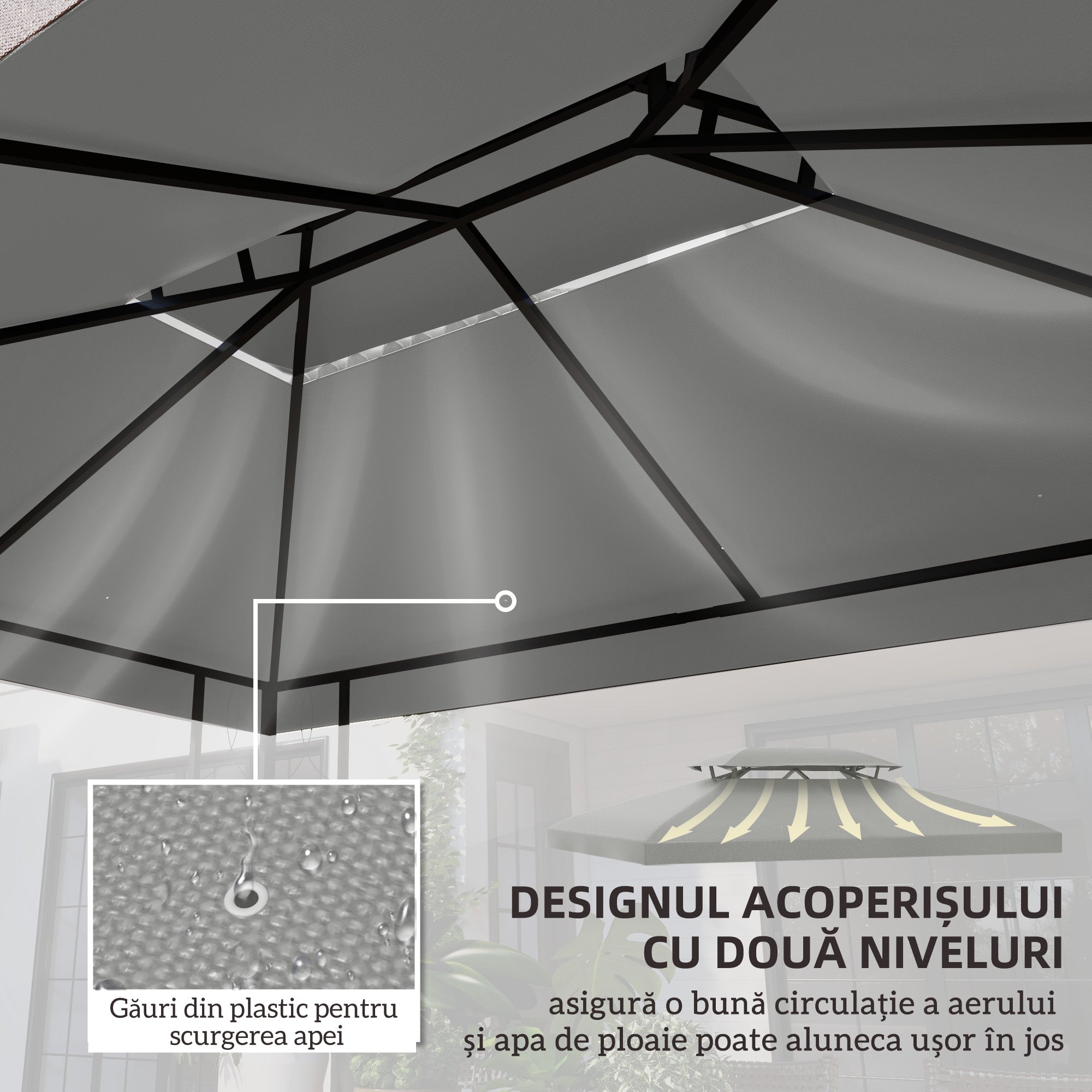 Outsunny Gazebo Roof Replacement, for 3 x 4m Frames - Light Grey