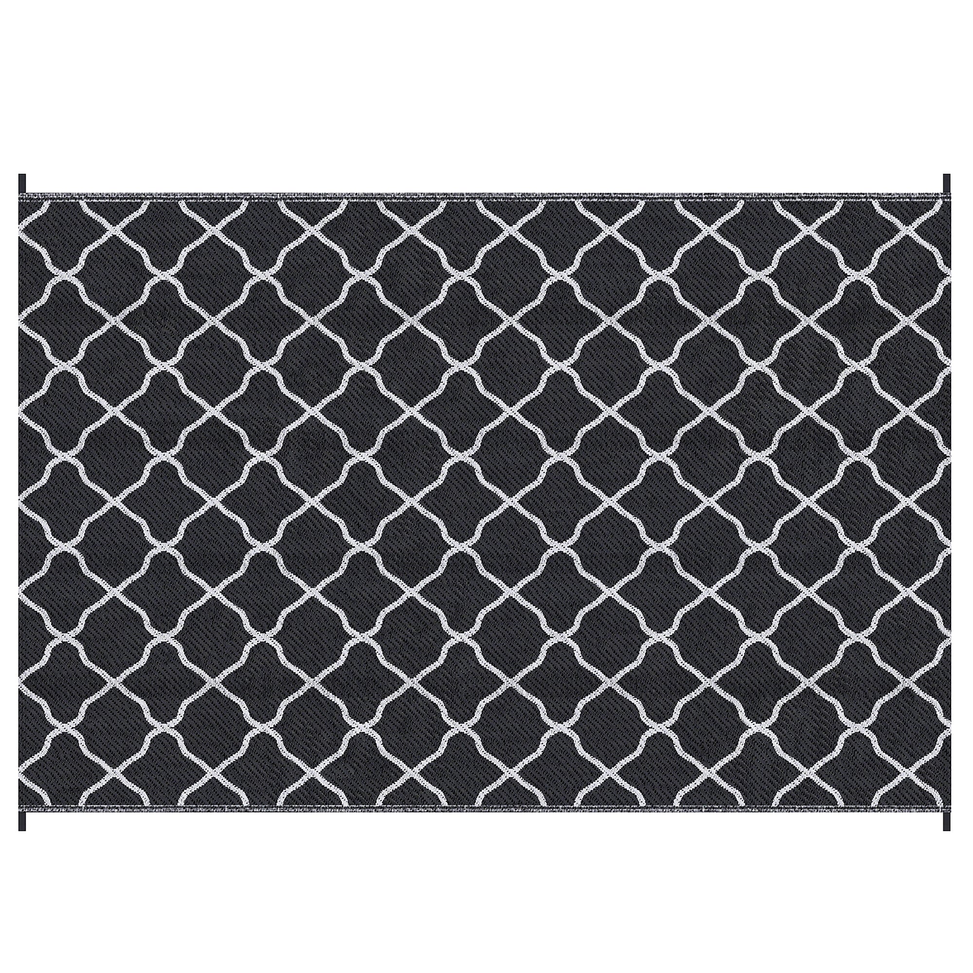 Outsunny Reversible Outdoor Rug, Plastic Straw Mat w/ Carry Bag Ground Stakes for Garden RV Picnic Beach Camping 182x274cm Black