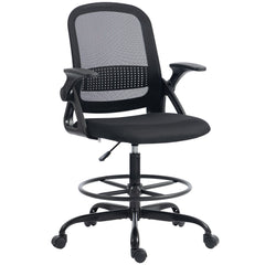 HOMCOM Painting Chair, Mesh Computer Desk Chair with Flip-up Armrests, Black