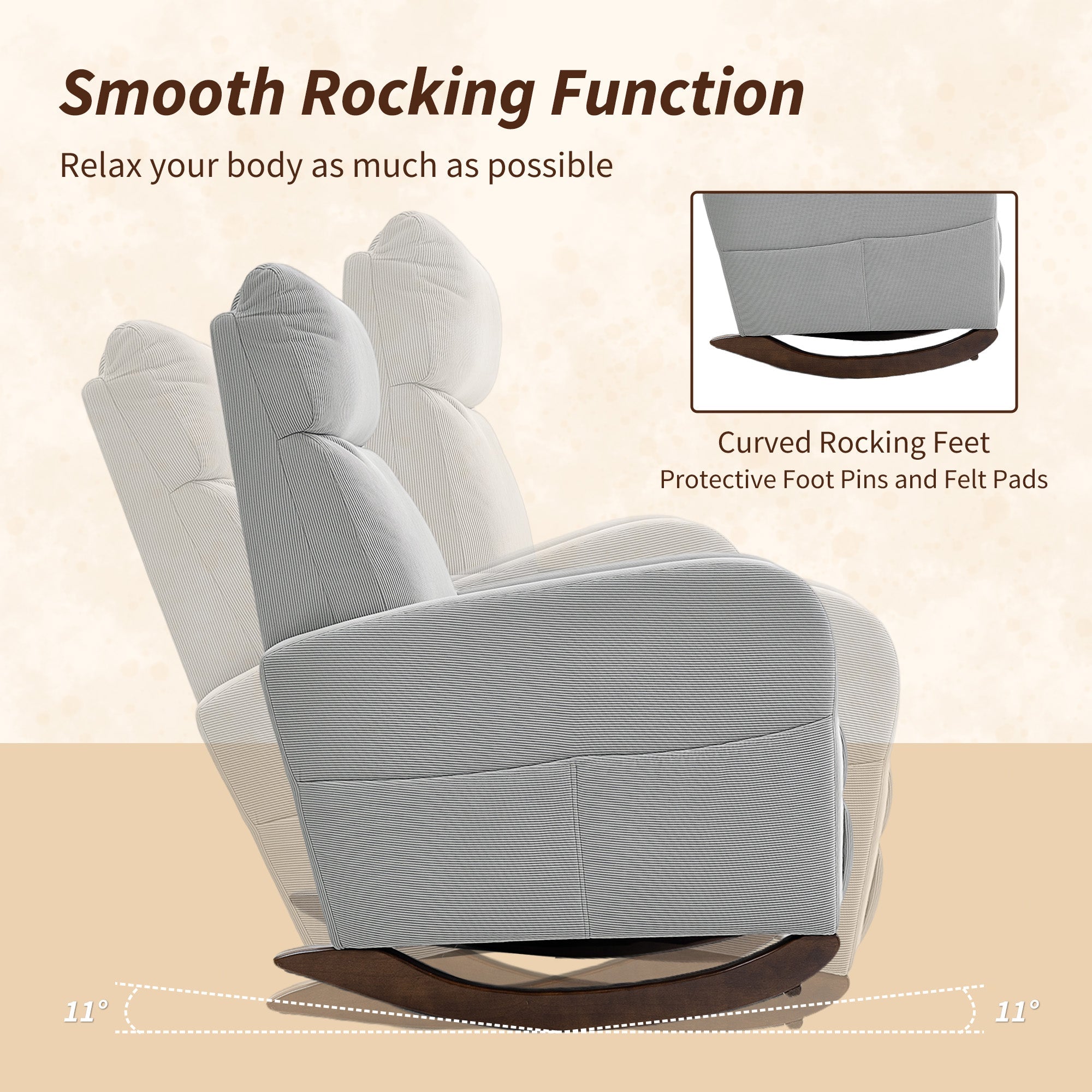 HOMCOM Corduroy Rocking Armchair - Grey