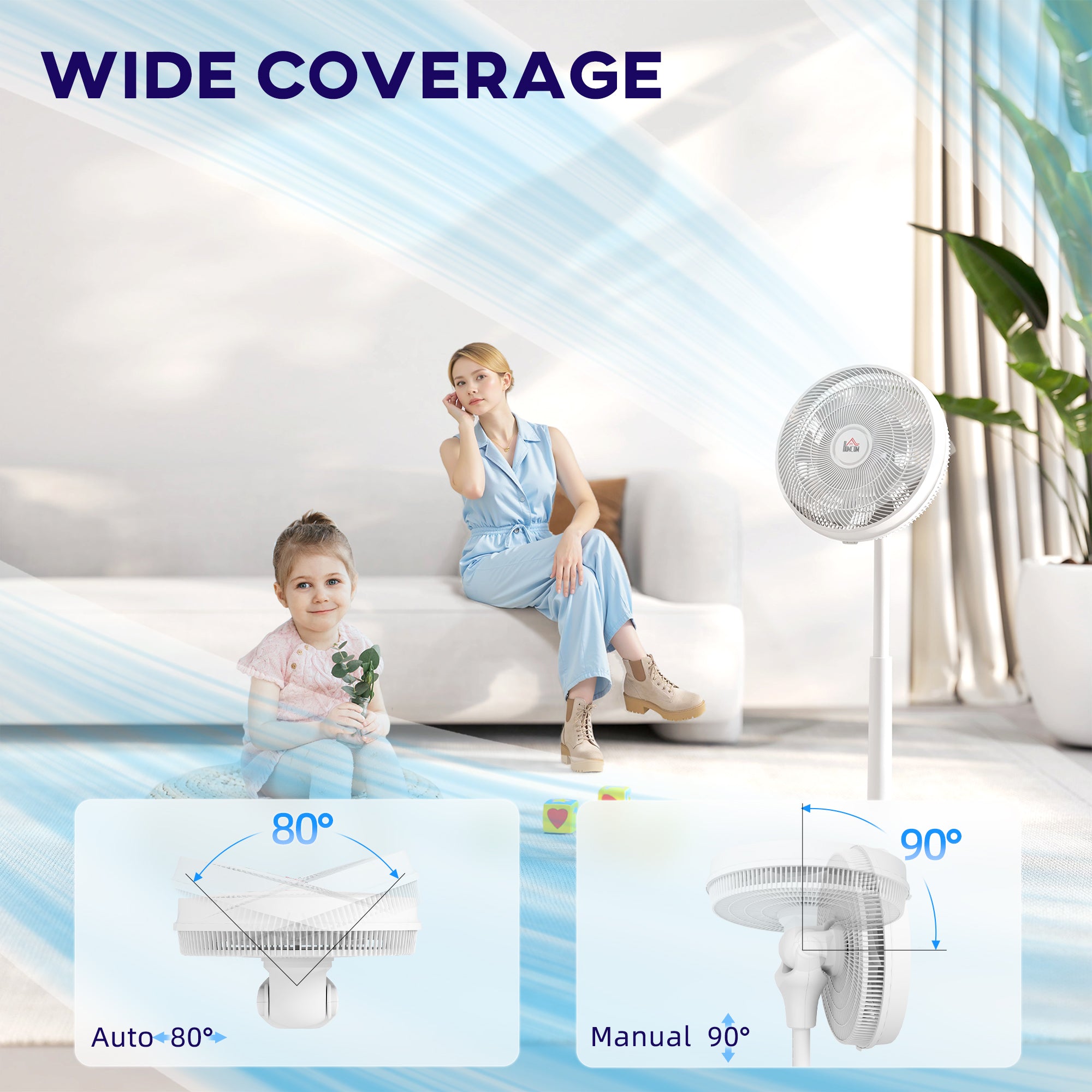 HOMCOM Pedestal Fan with Oscillating, Tilt, Adjustable Height, White