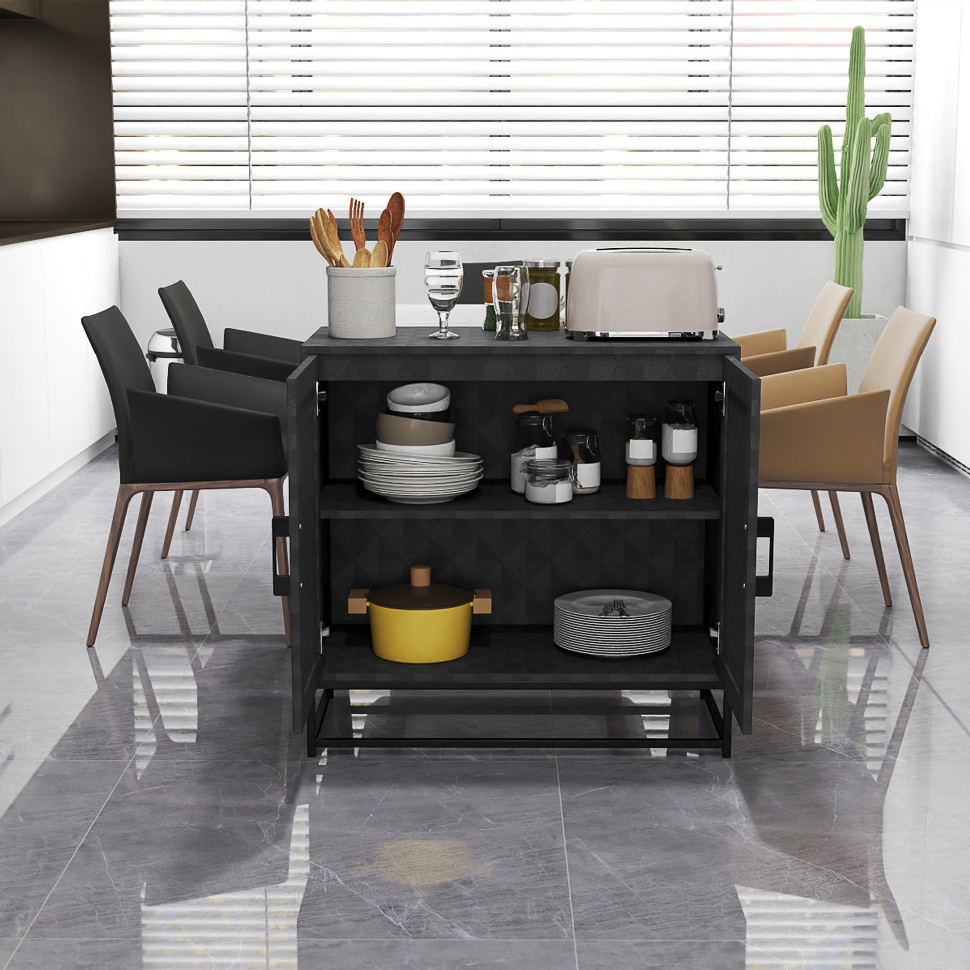 HOMCOM Modern Sideboard, Freestanding Sideboard Storage Cabinet with Adjustable Shelf and 2 Doors for Living Room, Black