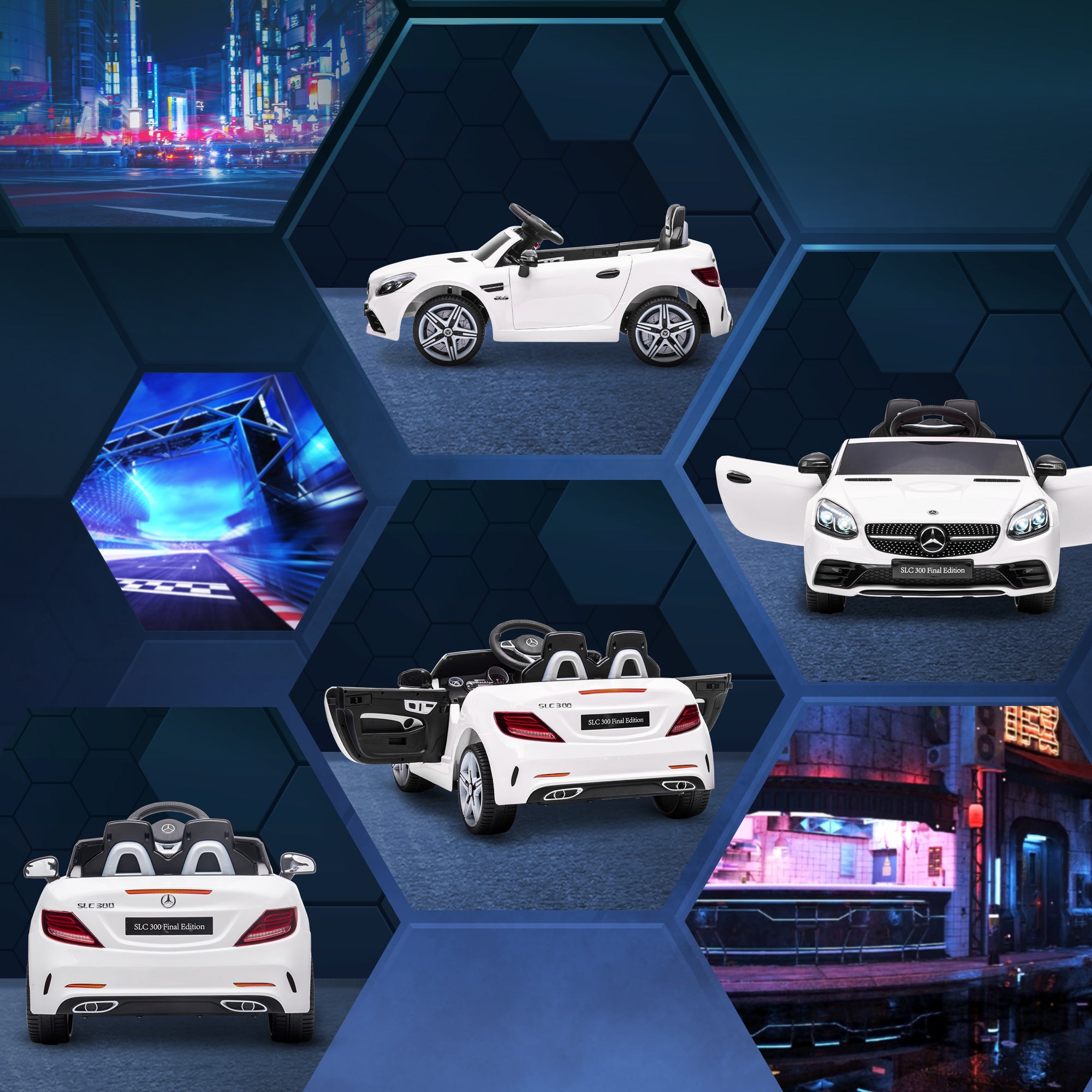 HOMCOM Benz SLC 300 Licensed 12V Kids Electric Ride On, with Music, Remote Control, LED Headlights, Horn, White