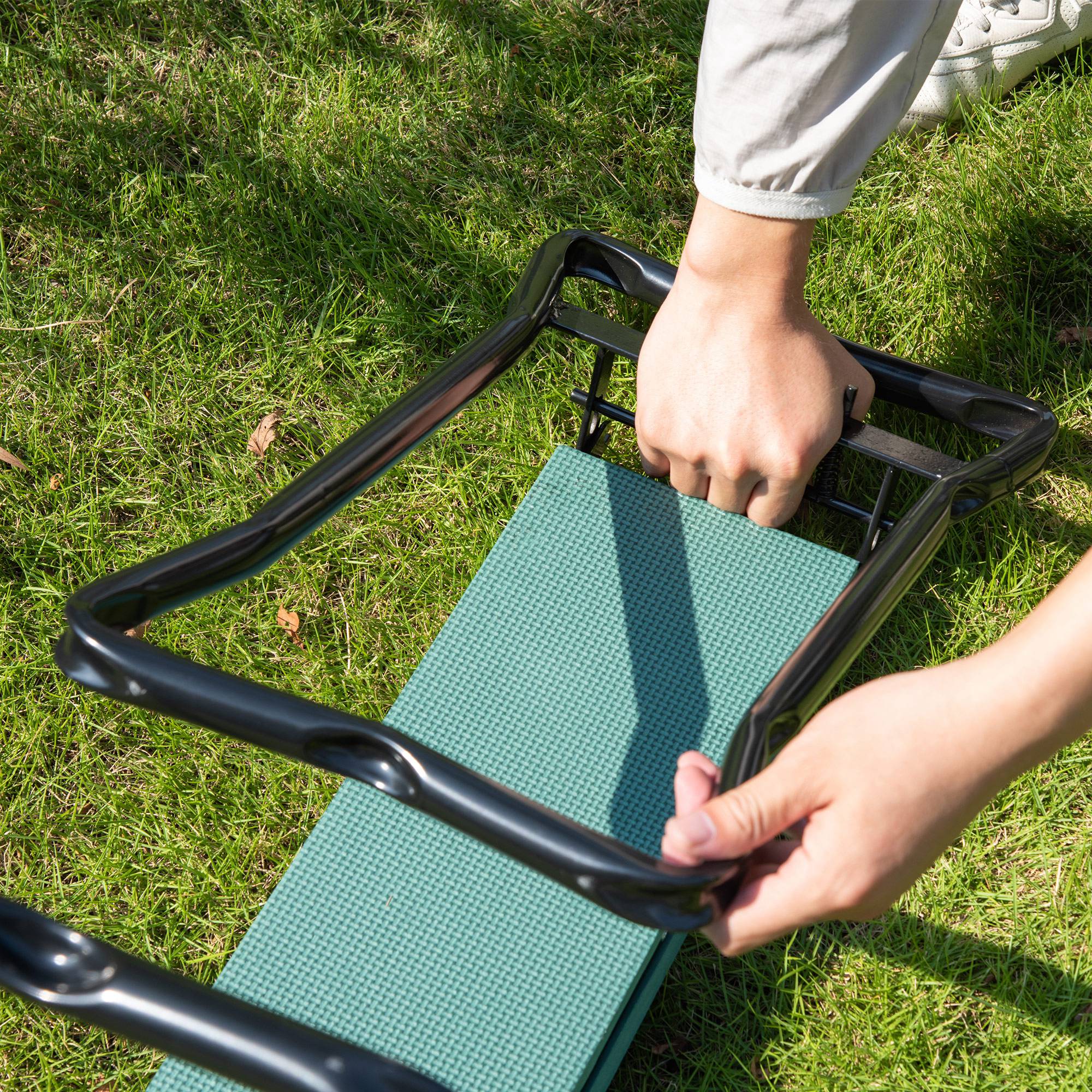 Outsunny 2 In 1 Garden Kneeler Seat Kneeling Pad Support Bench Foldable Knee Protector, Green