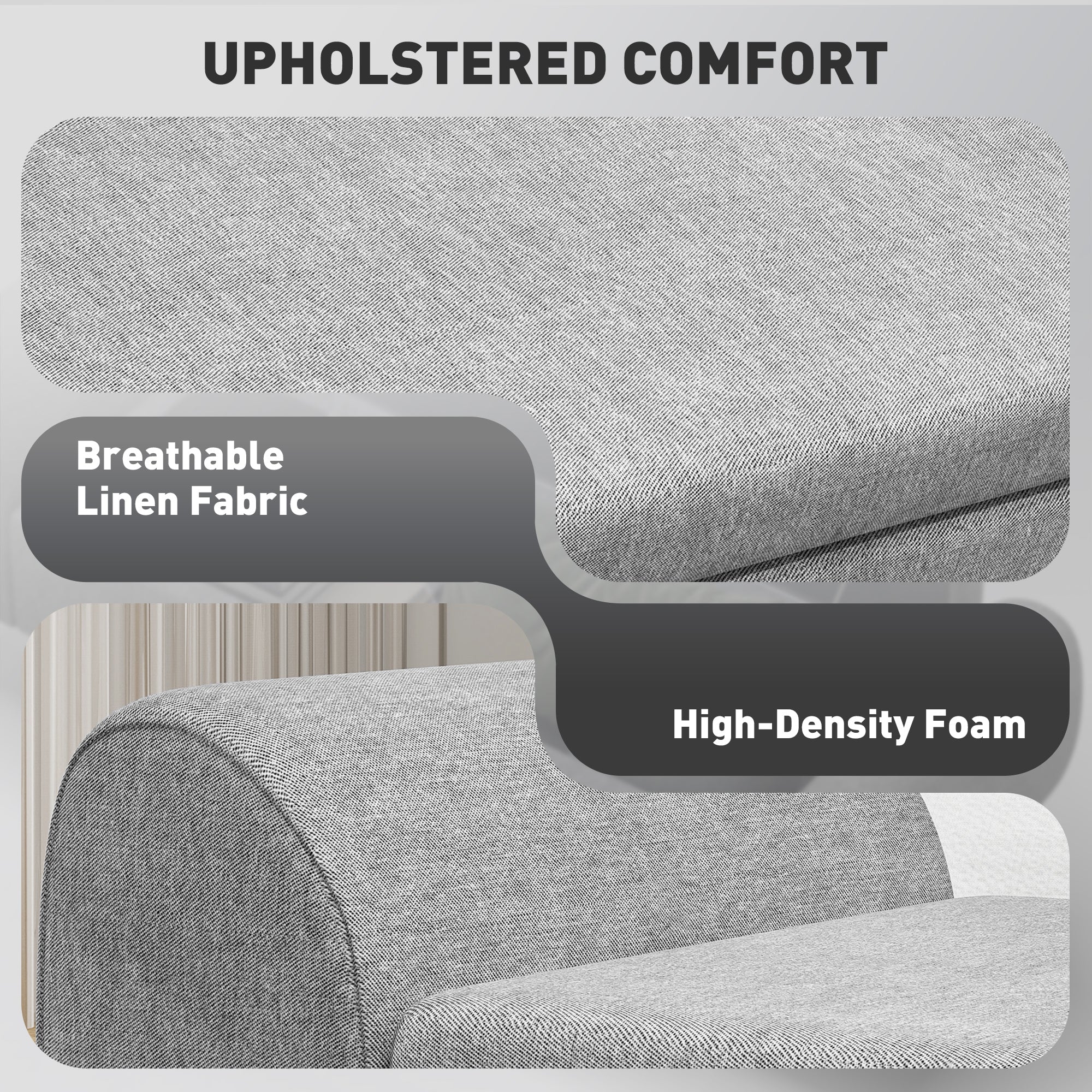 HOMCOM Storage Ottoman with Armrest, Upholstered Linen Storage Bench, Window Seat with Rubberwood Legs, Footstool for Bedroom Living Room, Hallway, Dark Grey